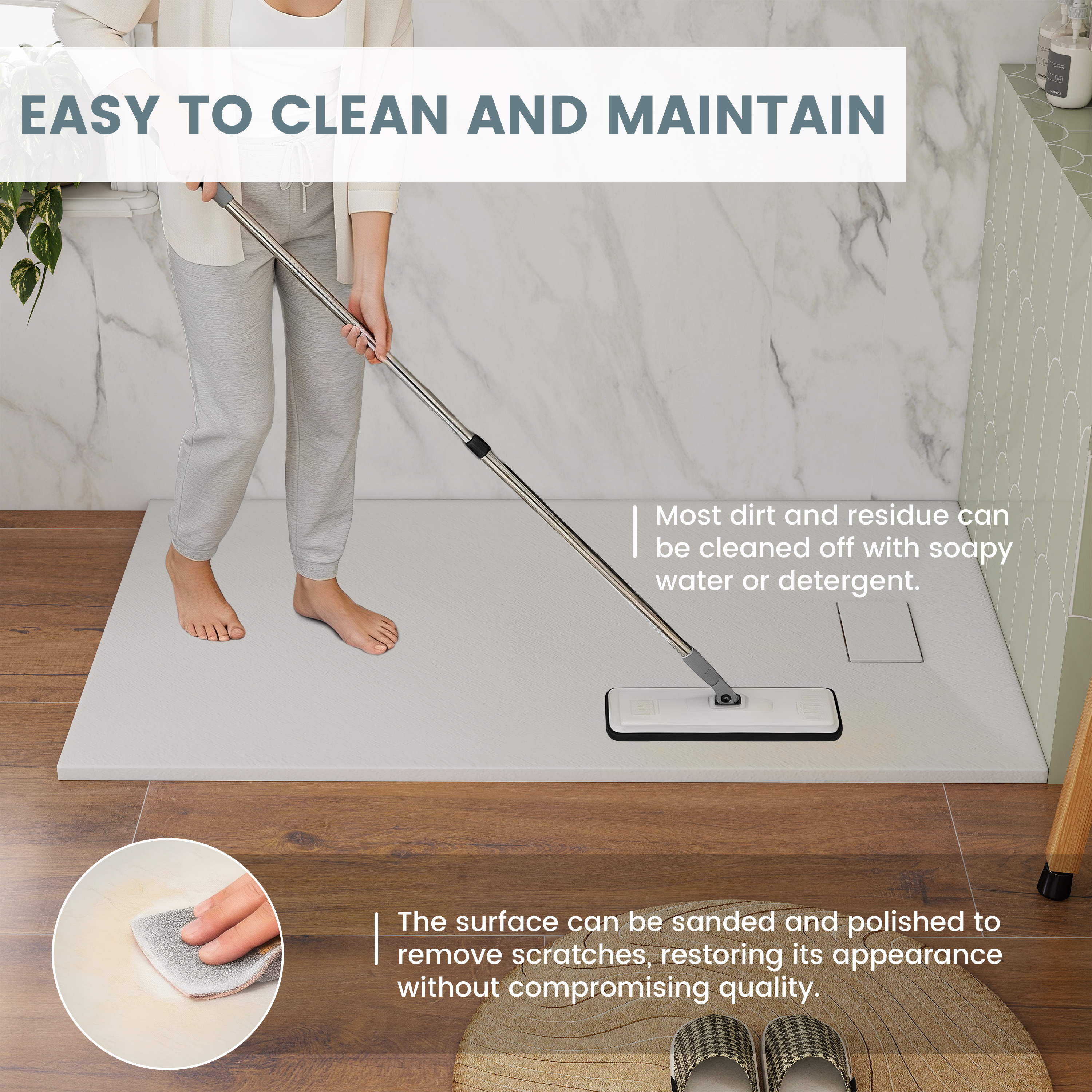 European-Style SMC Shower Base with Sleek Marble Texture in Black & White