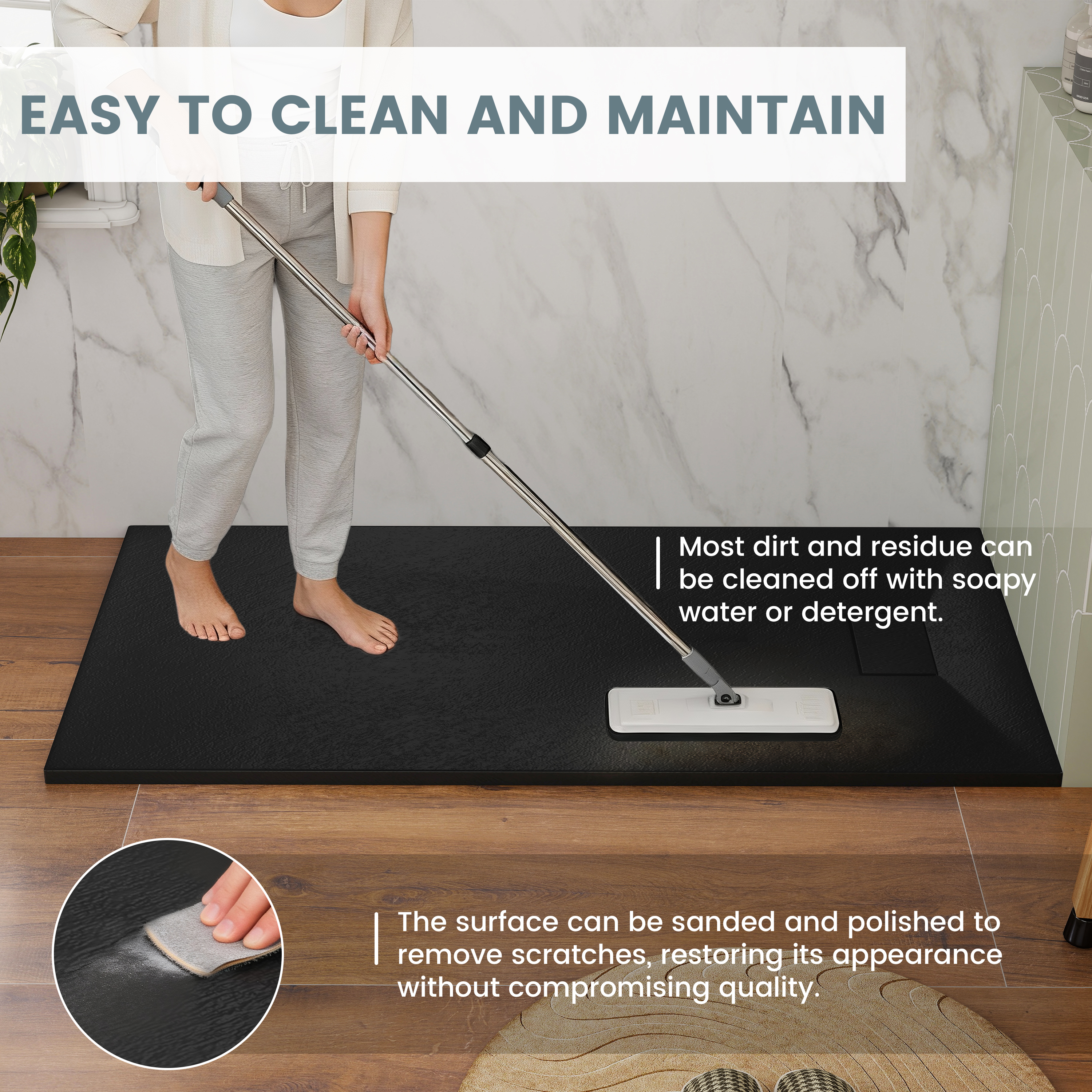 European-Style SMC Shower Base with Sleek Marble Texture in Black & White