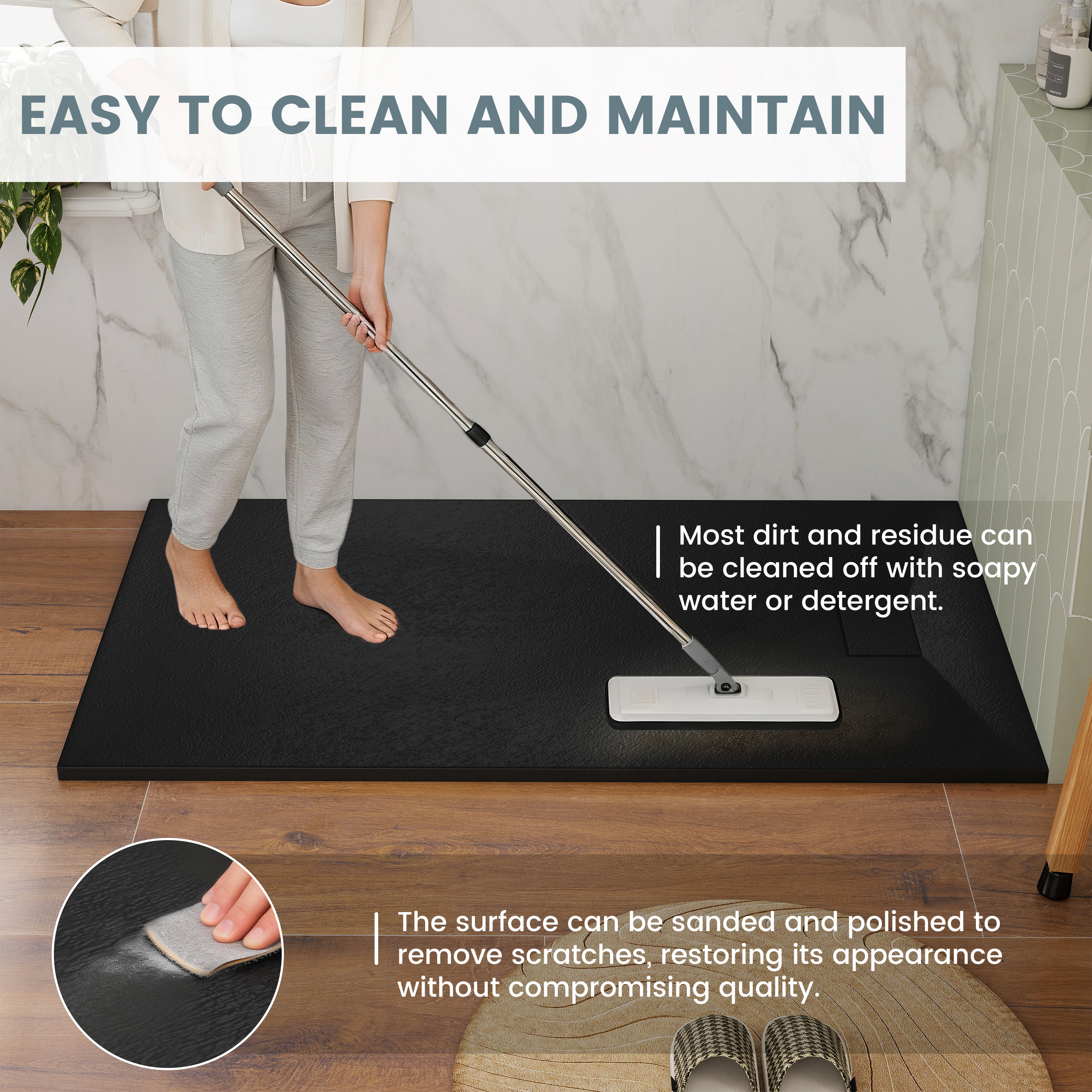 European-Style SMC Shower Base with Sleek Marble Texture in Black & White