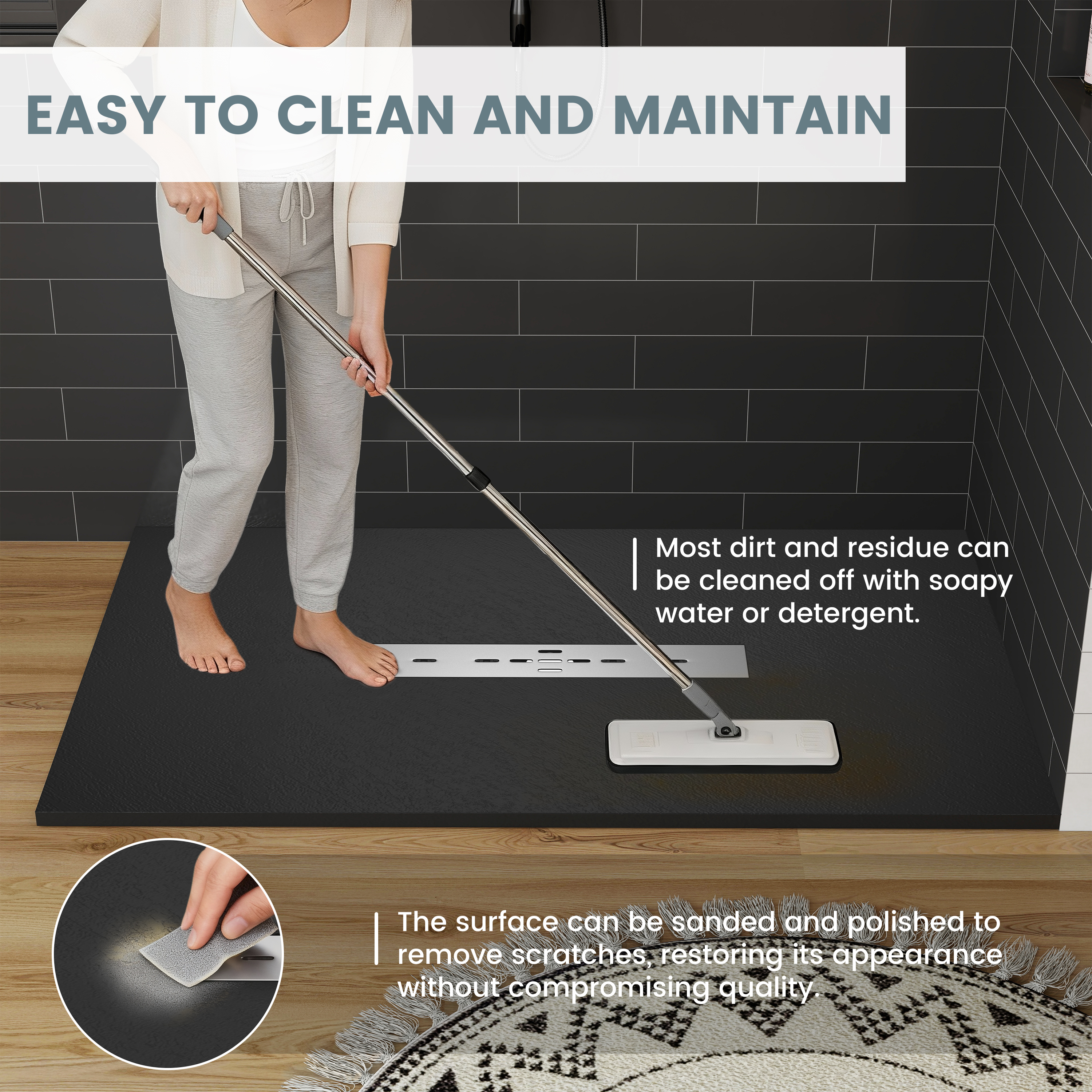 Durable SMC Composite Shower Base Pan with Center Drain in Black & White