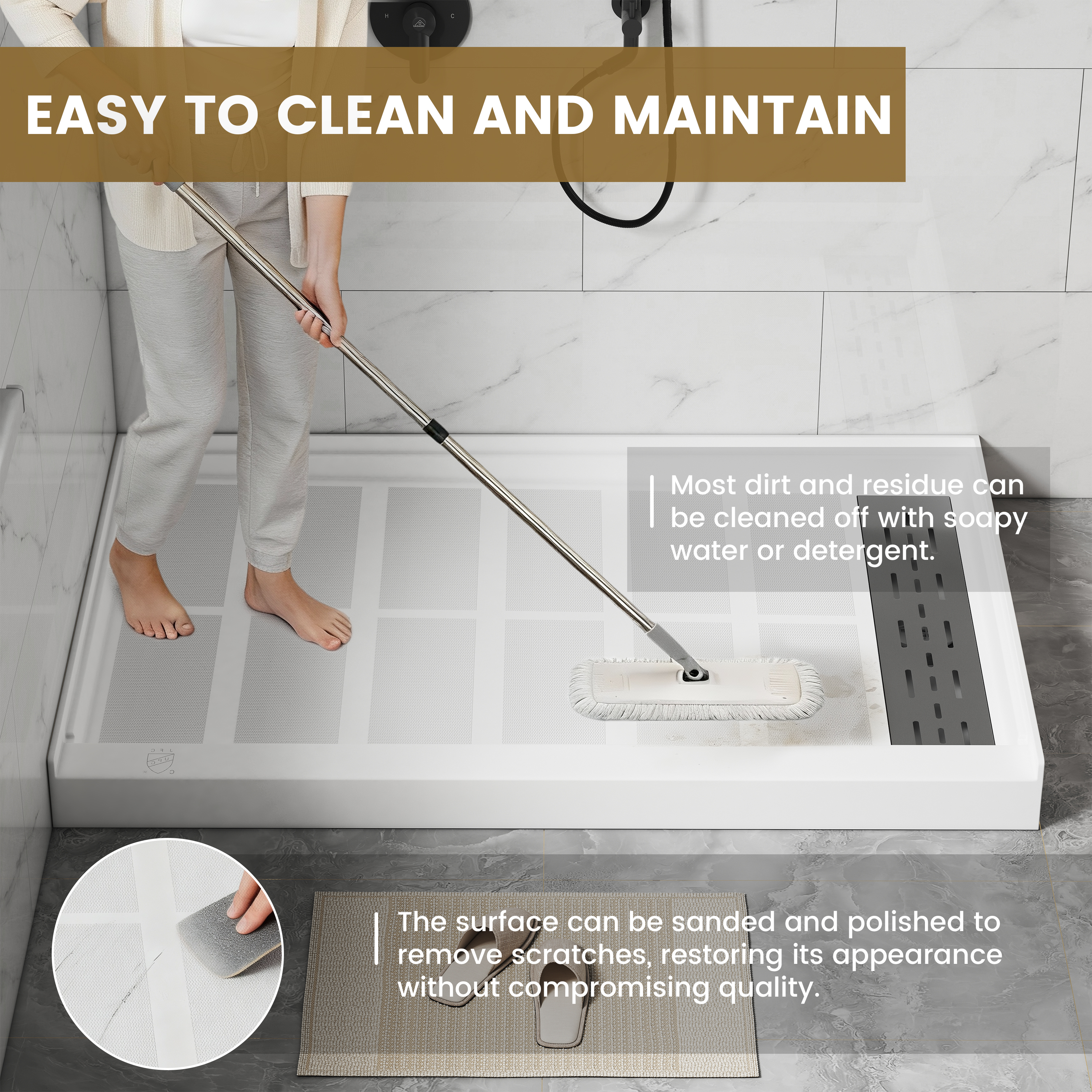 48"x32" SMC Shower Base with Anti-Slip Textured Floor & Easy Install