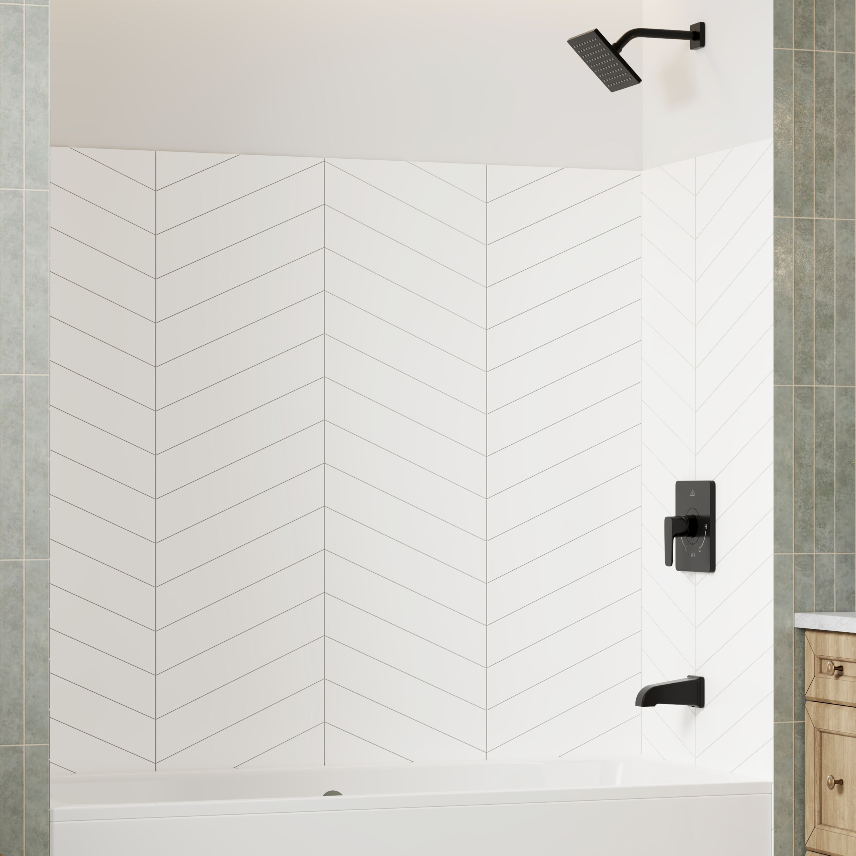 V-Shaped Herringbone SMC Shower Wall Panels with Waterproof & Easy Install