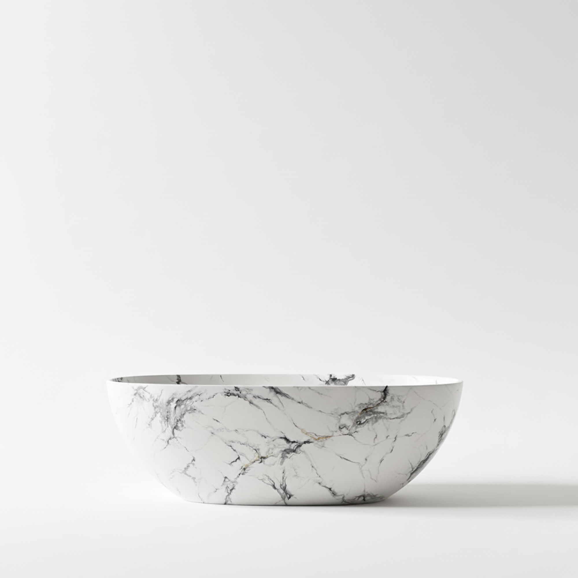 65" Freestanding Solid Surface Bathtub in Statuario White Marble Look with Ergonomic Backrest