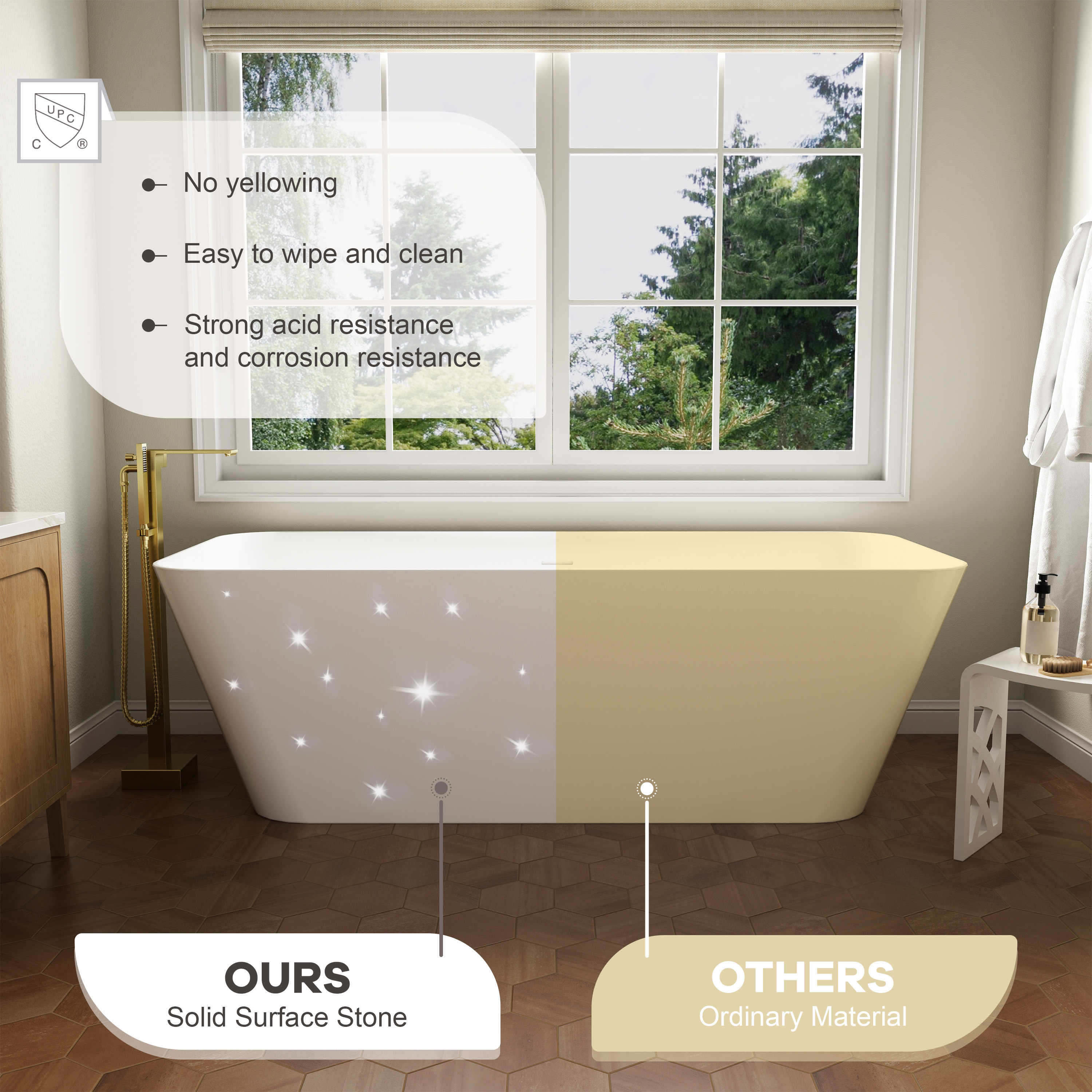 67" Rectangular Solid Surface Freestanding Soaker Tub in Matte White