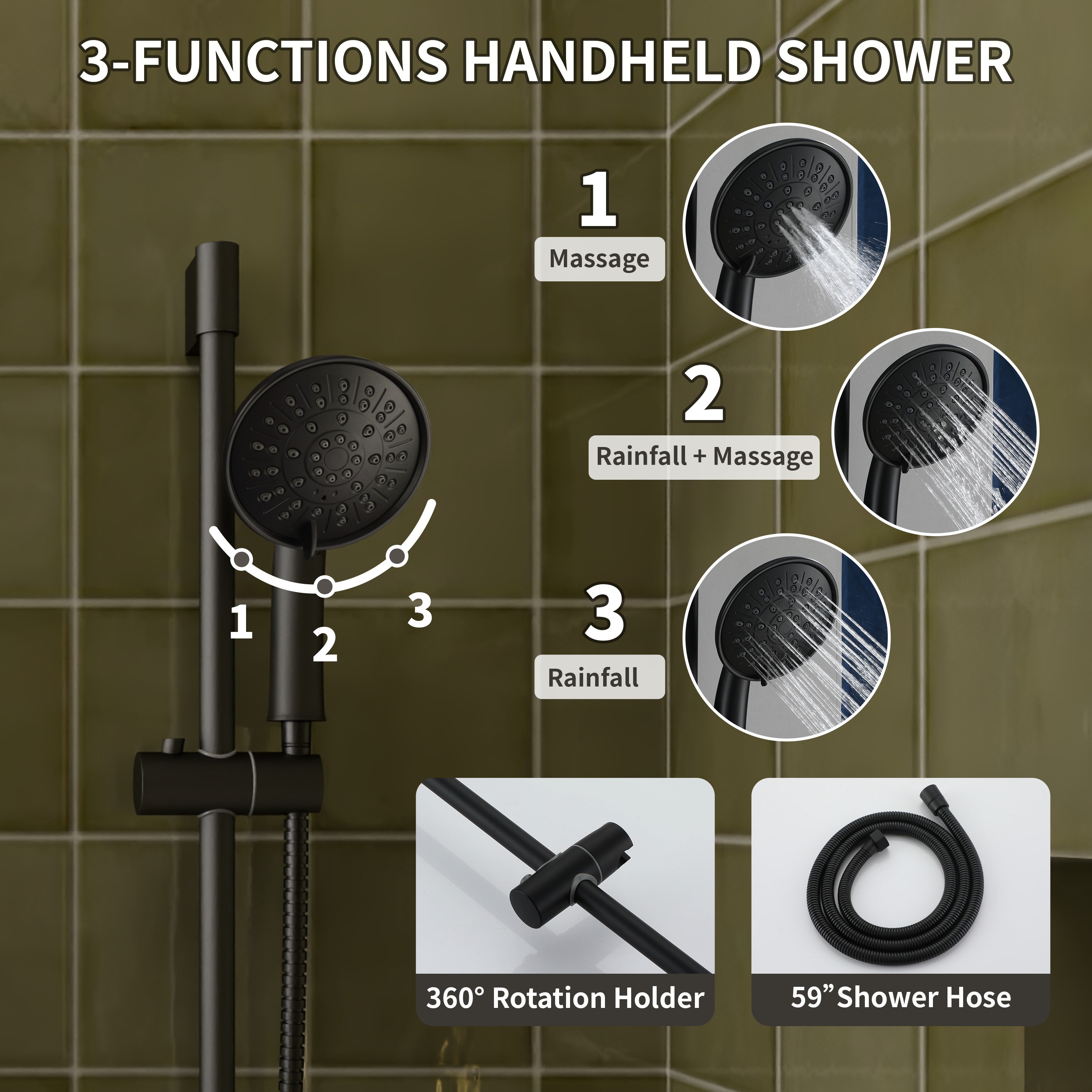 8" Rain Shower Head System with Pressure Balance Valve