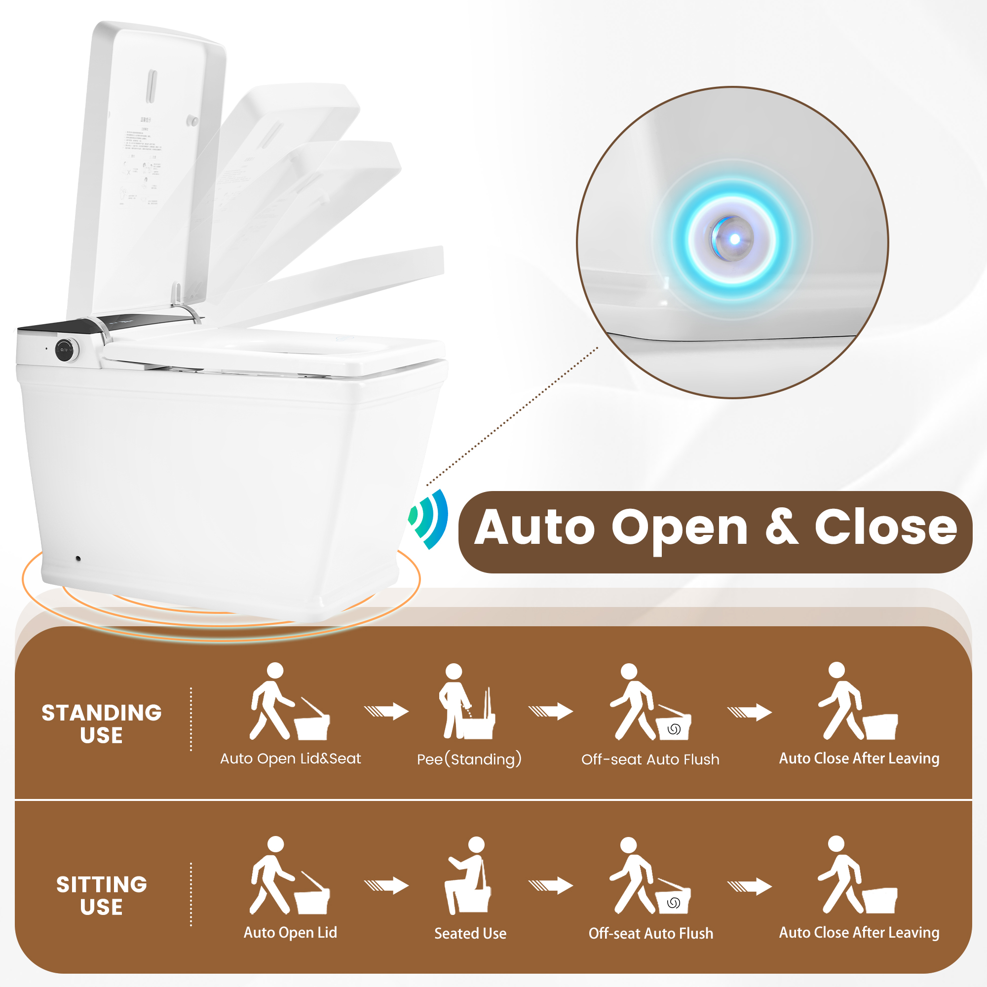 White Elongated Smart Bidet Toilet with UV Sterilization and Remote Control
