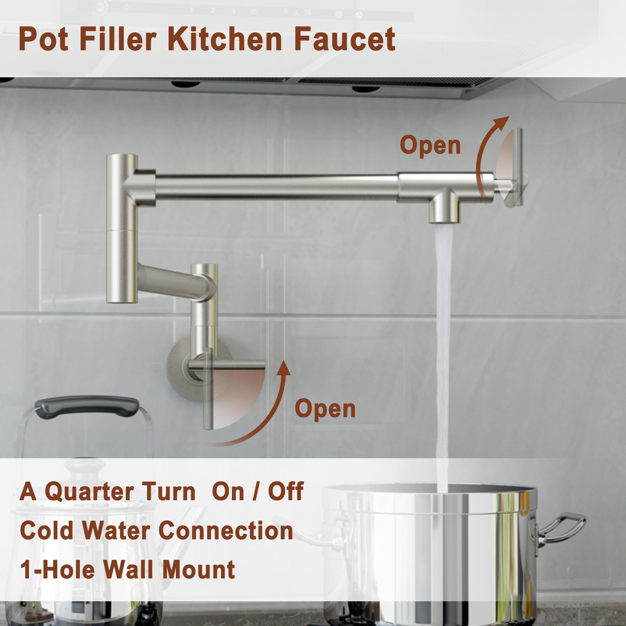 Wall Mount Pot Filler Kitchen Faucet with 360° Rotating Arm & Fast-Flow Aerator