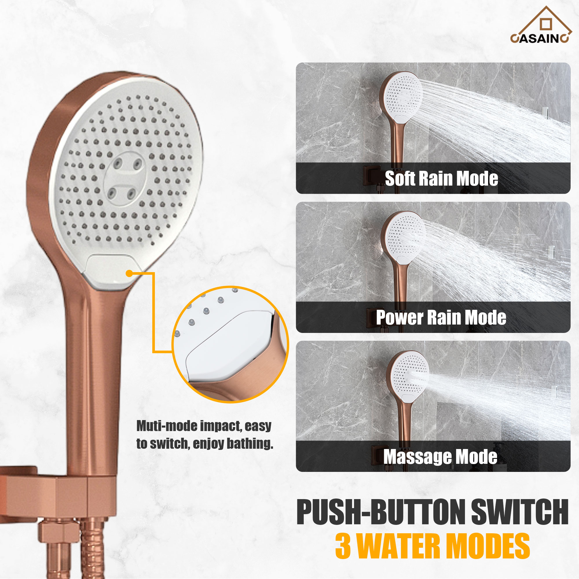 16'' Round Rainfall Multifunctional Shower System With 3-Spray Modes