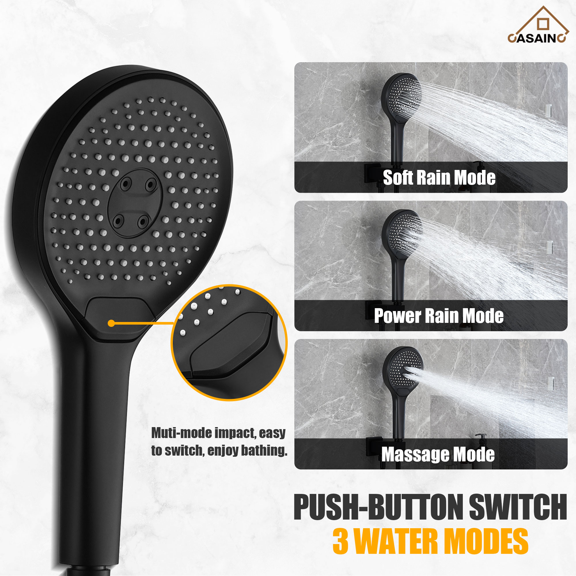 16'' Round Rainfall Multifunctional Shower System With 3-Spray Modes