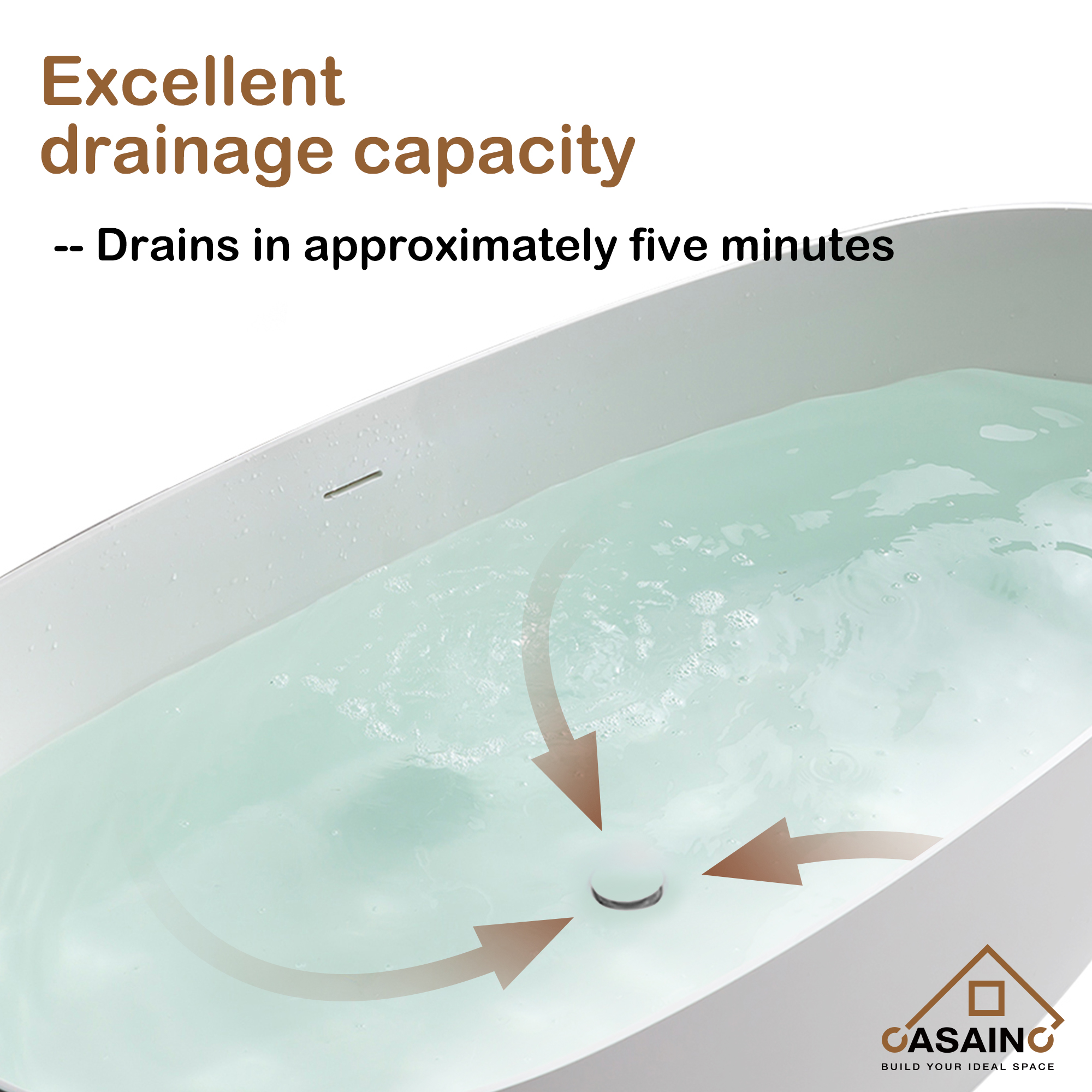 55 inches  Solid Surface Free-Standing Bathtub with Center  Drain in Matte White