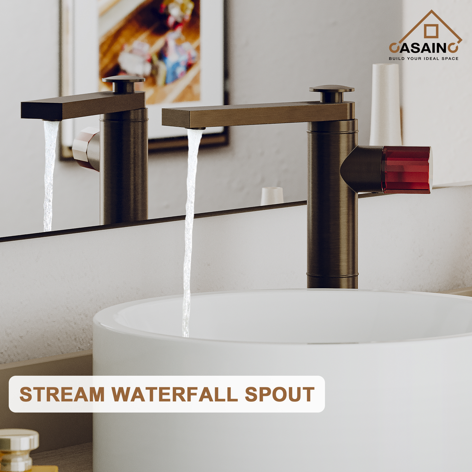 CASAINC 1.2GPM Spot-Free Single Glazed Handle Heightened Bathroom Vessel Sink Faucet with Pop-Up Drain, in Brown Bronze