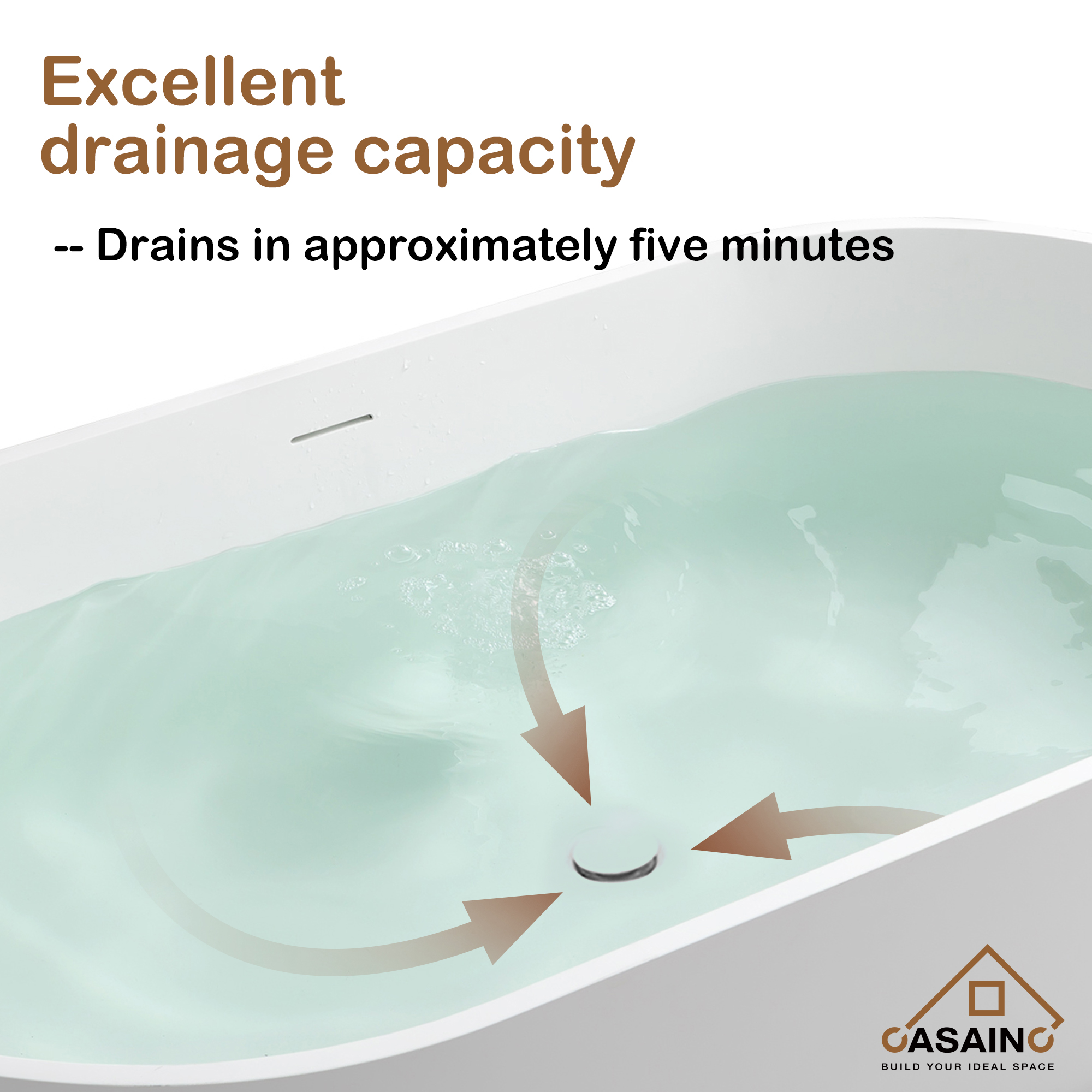 CASAINC 59/69" Solid Surface Bathtubs, Stone Resin Freestanding Tubs, Contemporary Oval Soaking Tub with Overflow and  Drain, Matte White