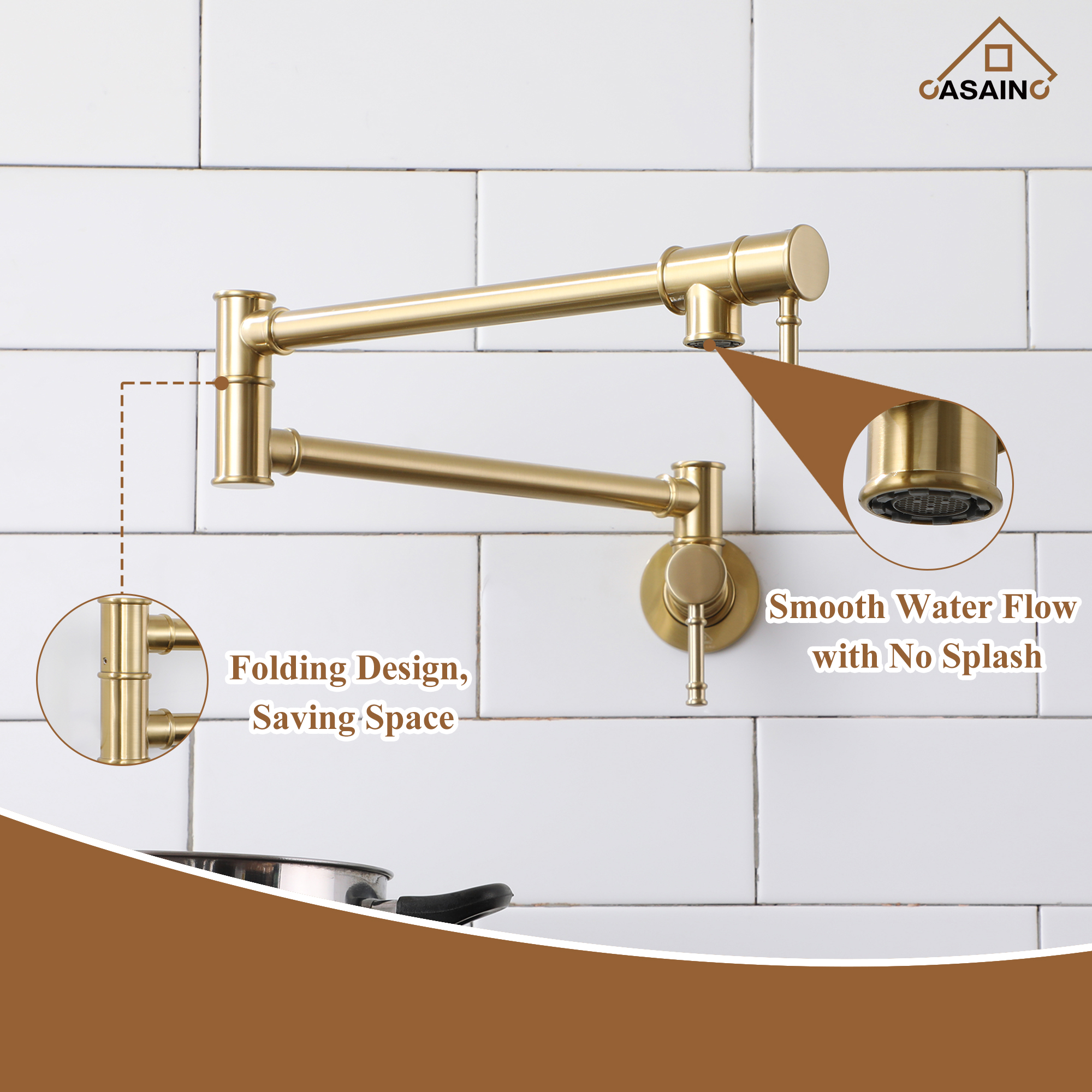 Space-Saving Wall-Mounted Pot Filler with Double Handles and Folding Design