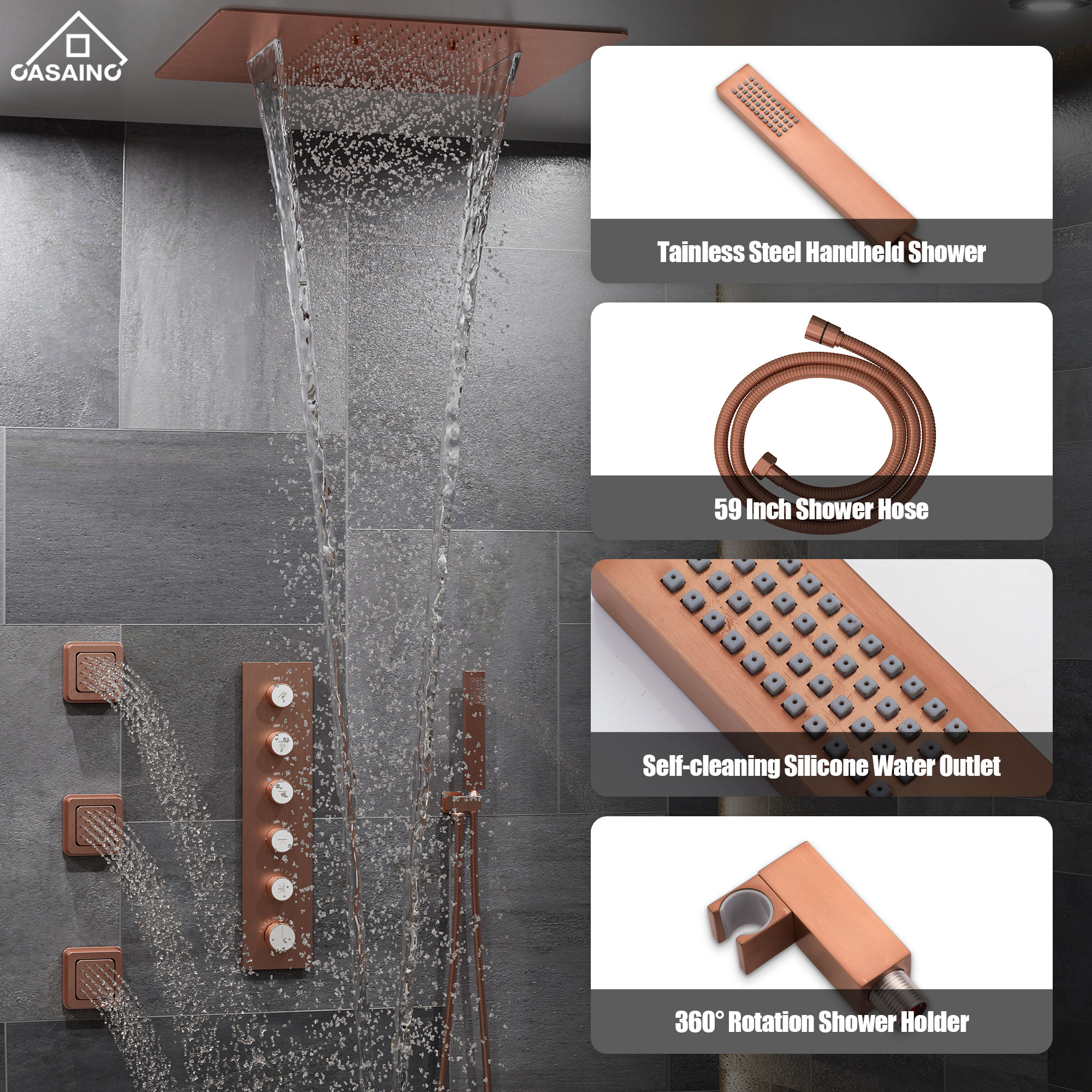 20*24'' Rectangle Shower System With 4 Sprays Modes & 3 Body Jets