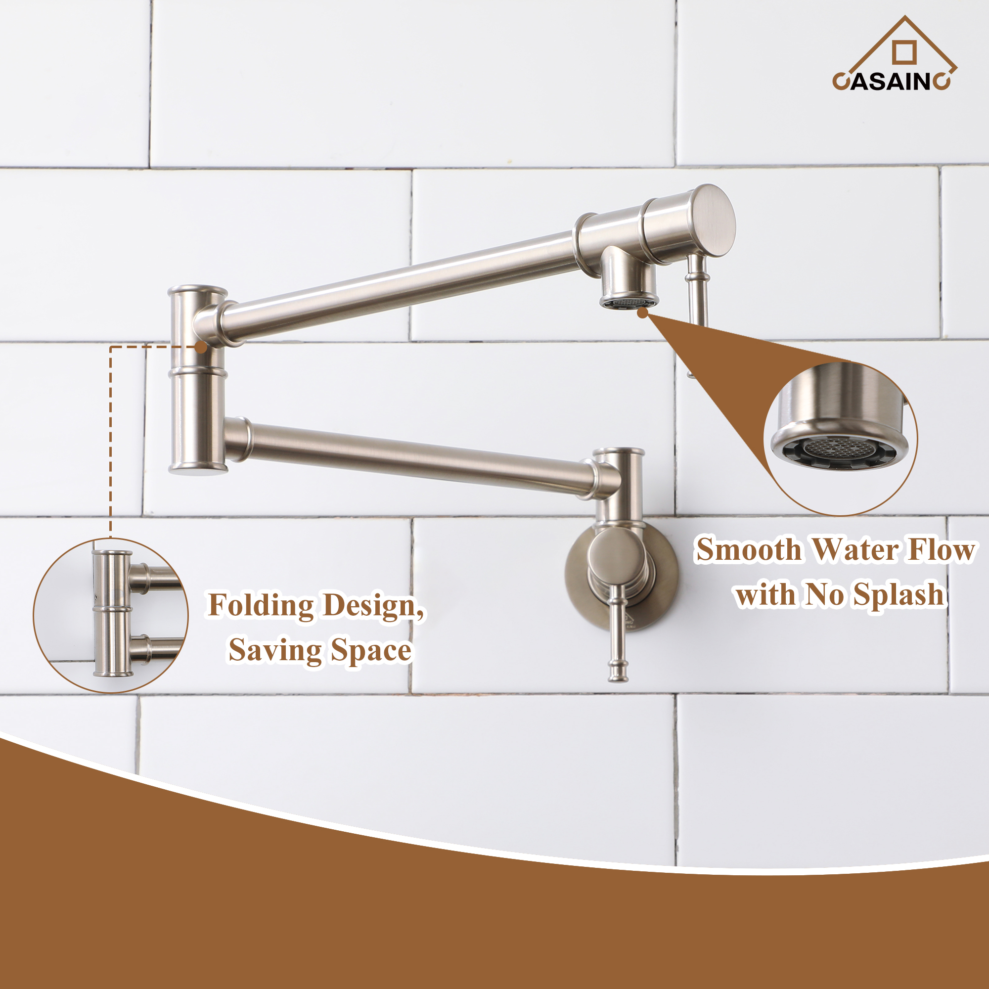 Space-Saving Wall-Mounted Pot Filler with Double Handles and Folding Design