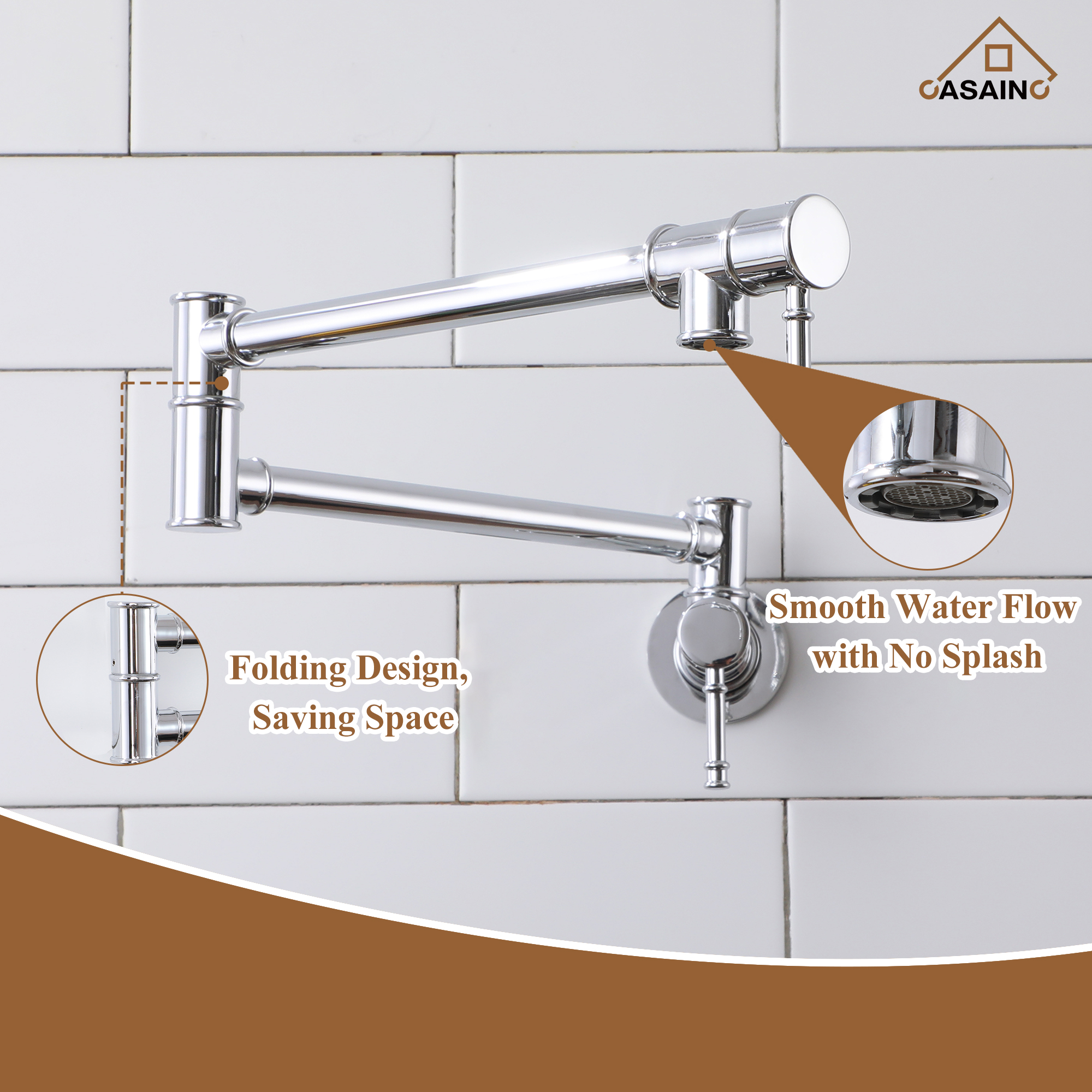 Space-Saving Wall-Mounted Pot Filler with Double Handles and Folding Design