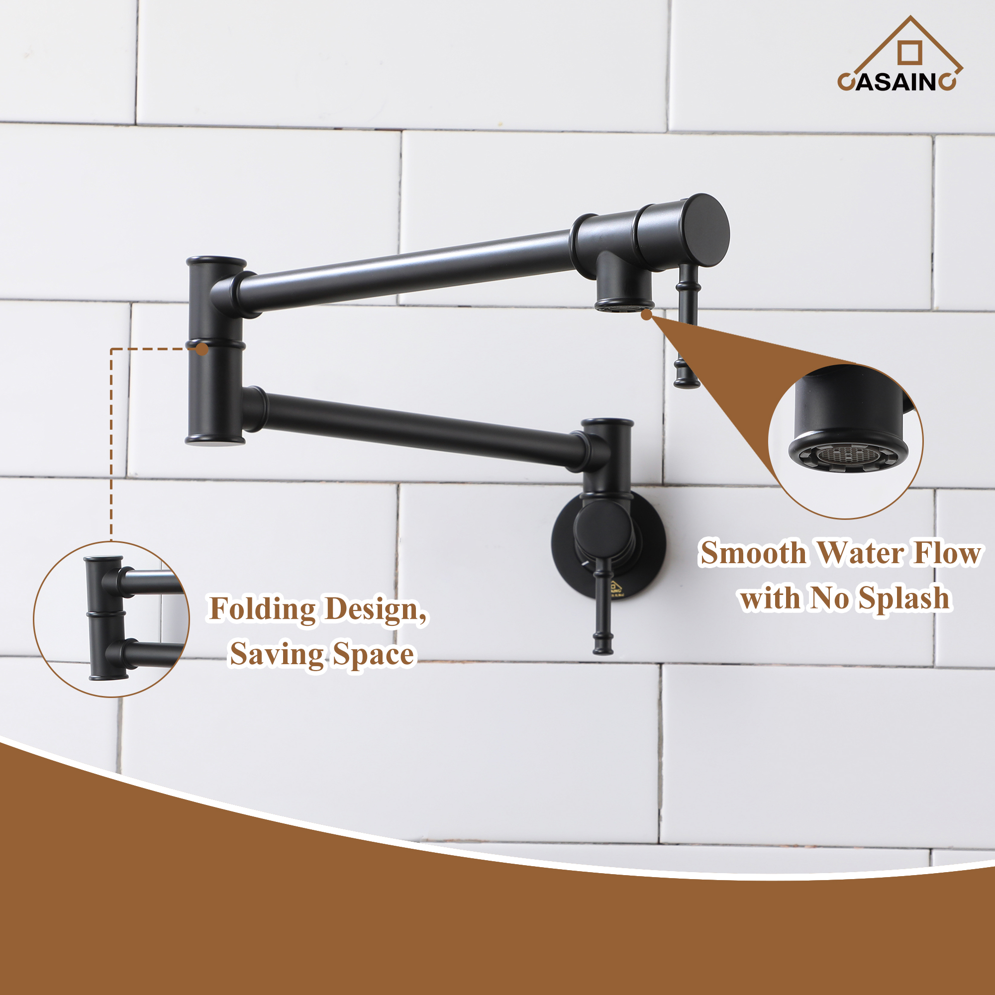 Space-Saving Wall-Mounted Pot Filler with Double Handles and Folding Design