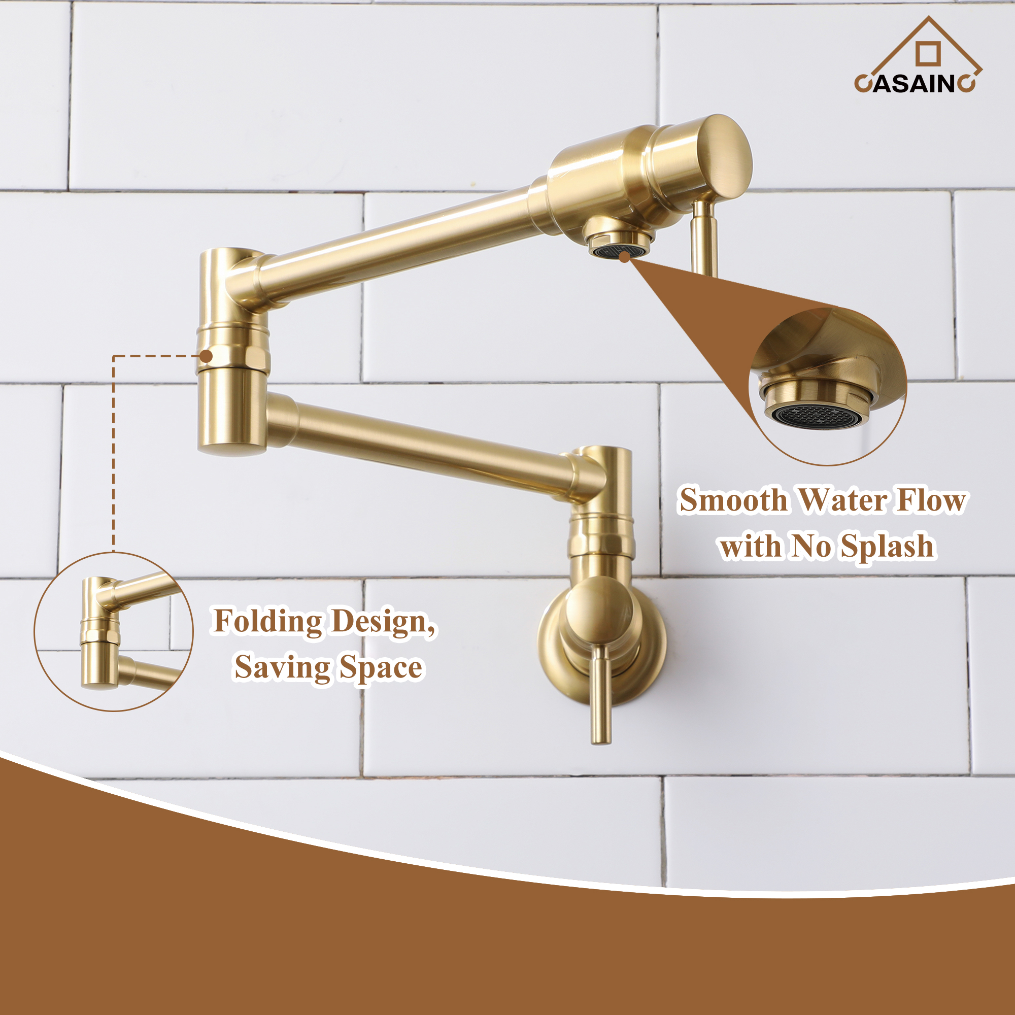 Double Handles Wall-Mounted Folding Pot Filler Space-Saving