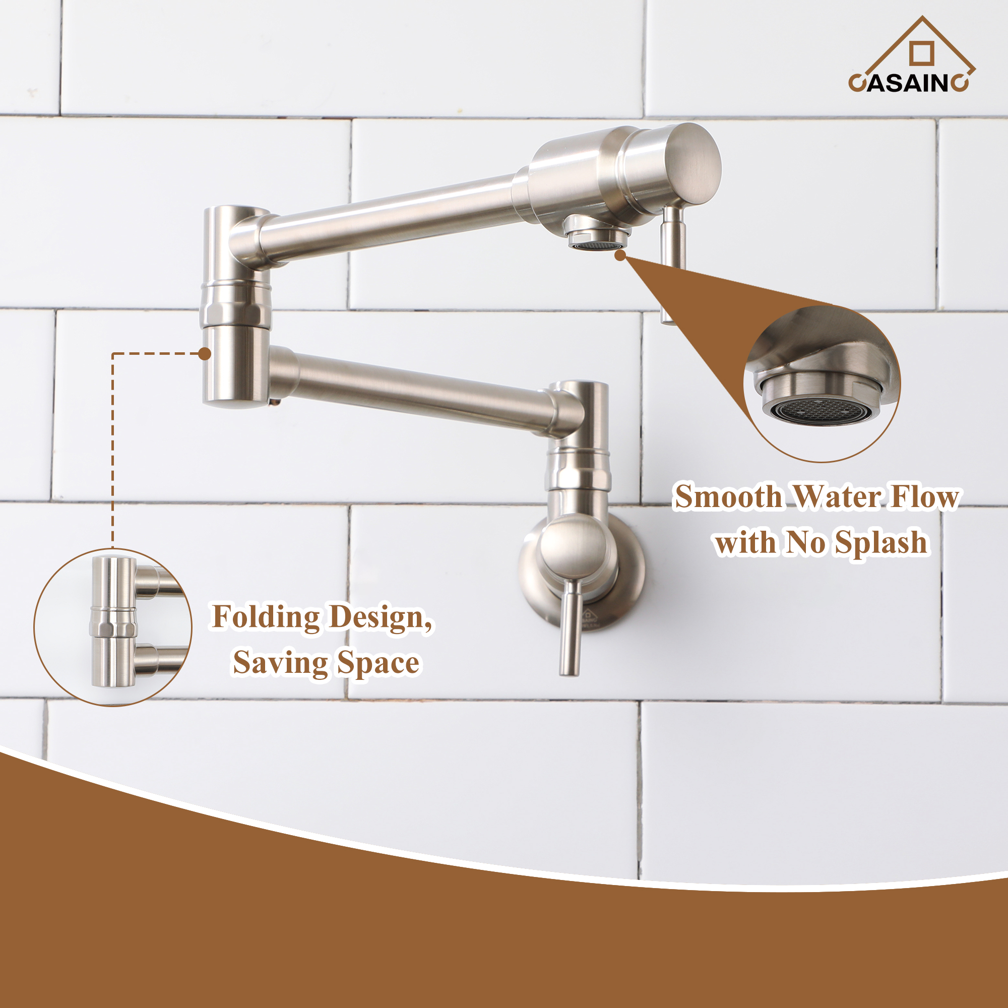Double Handles Wall-Mounted Folding Pot Filler Space-Saving