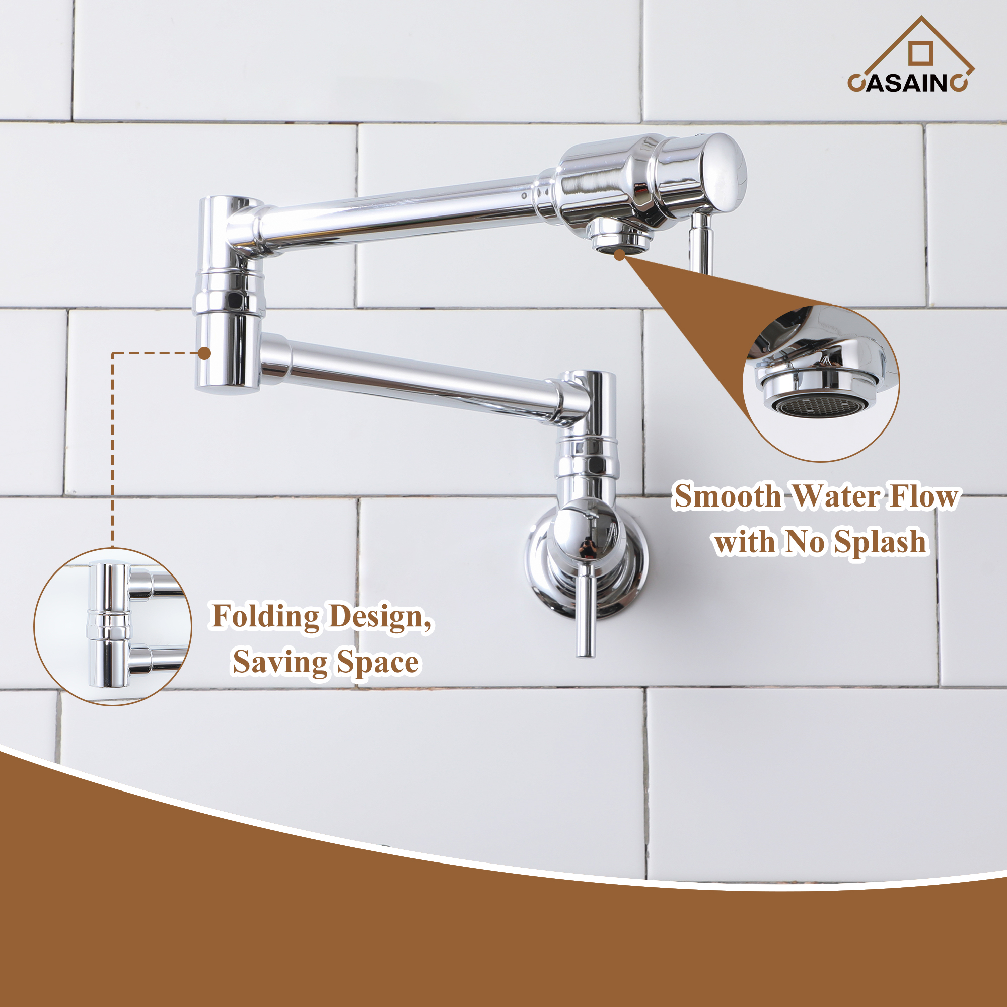 Double Handles Wall-Mounted Folding Pot Filler Space-Saving