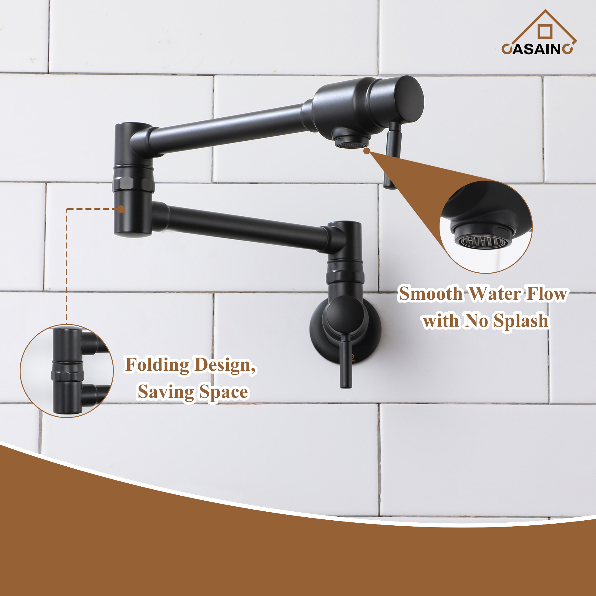 Double Handles Wall-Mounted Folding Pot Filler Space-Saving
