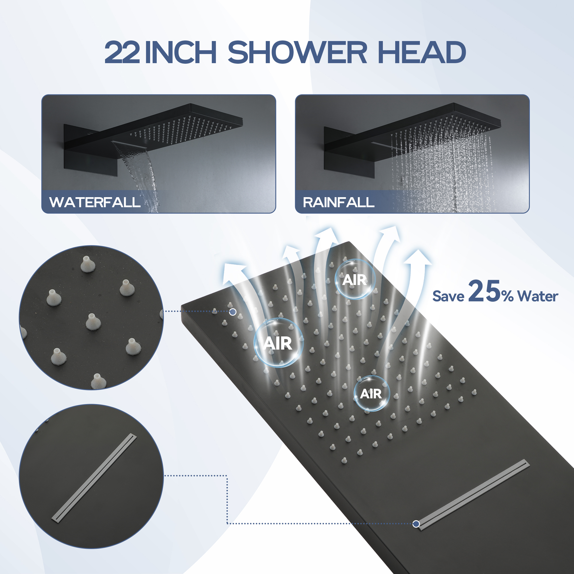 22" Wall Mounted Stainless Steel Shower Systems With Handheld Shower