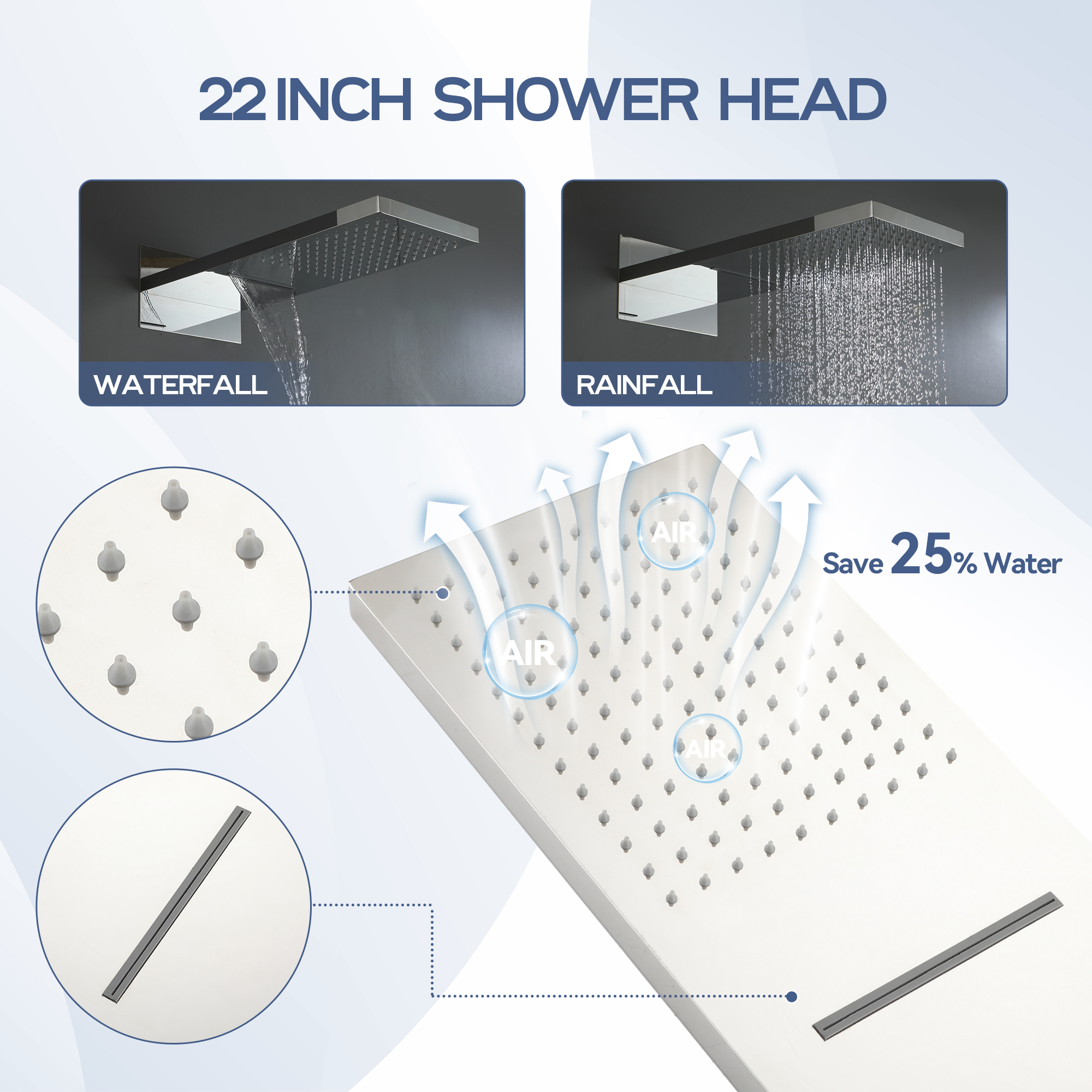 22" Wall Mounted Stainless Steel Shower Systems With Handheld Shower
