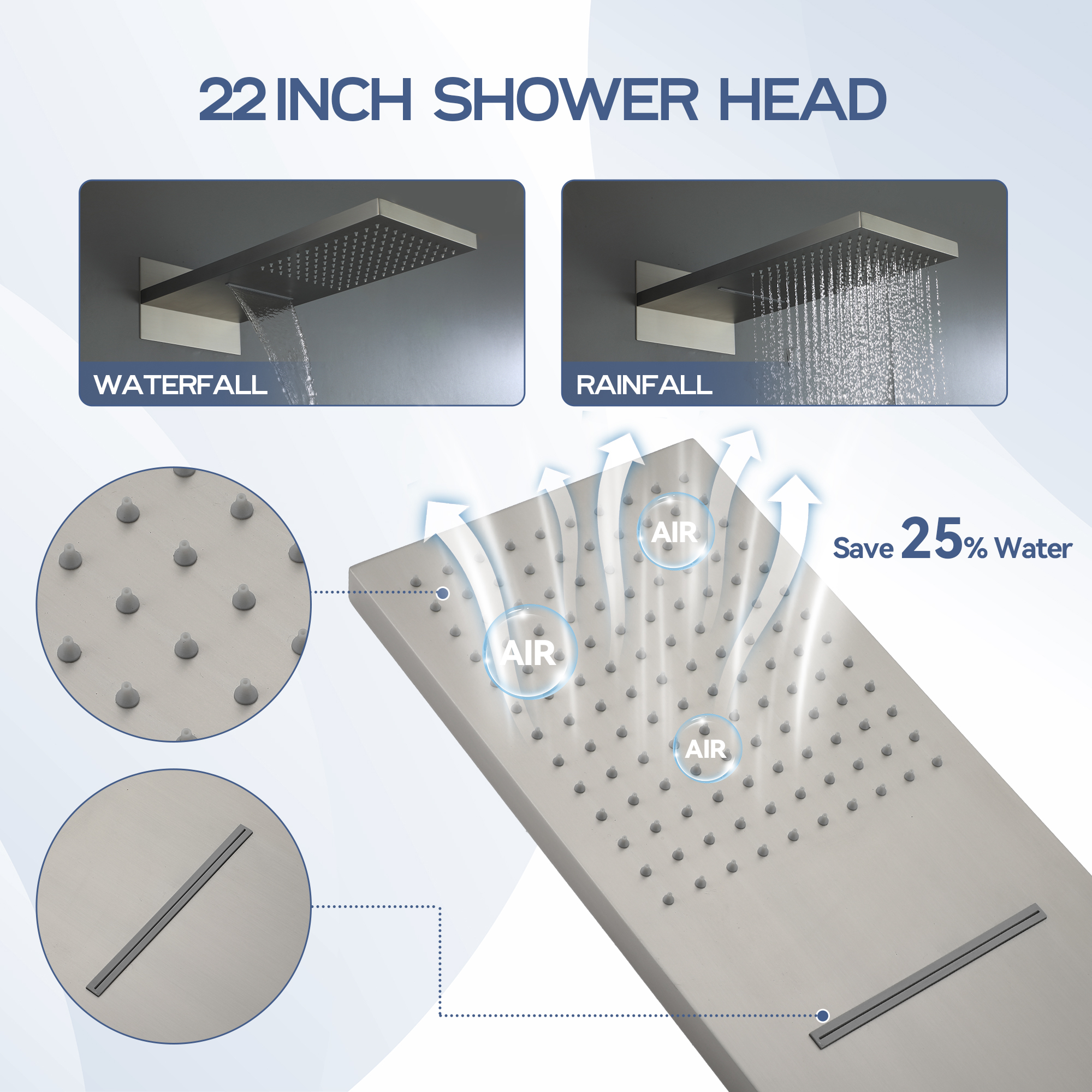 22" Wall Mounted Stainless Steel Shower Systems With Handheld Shower