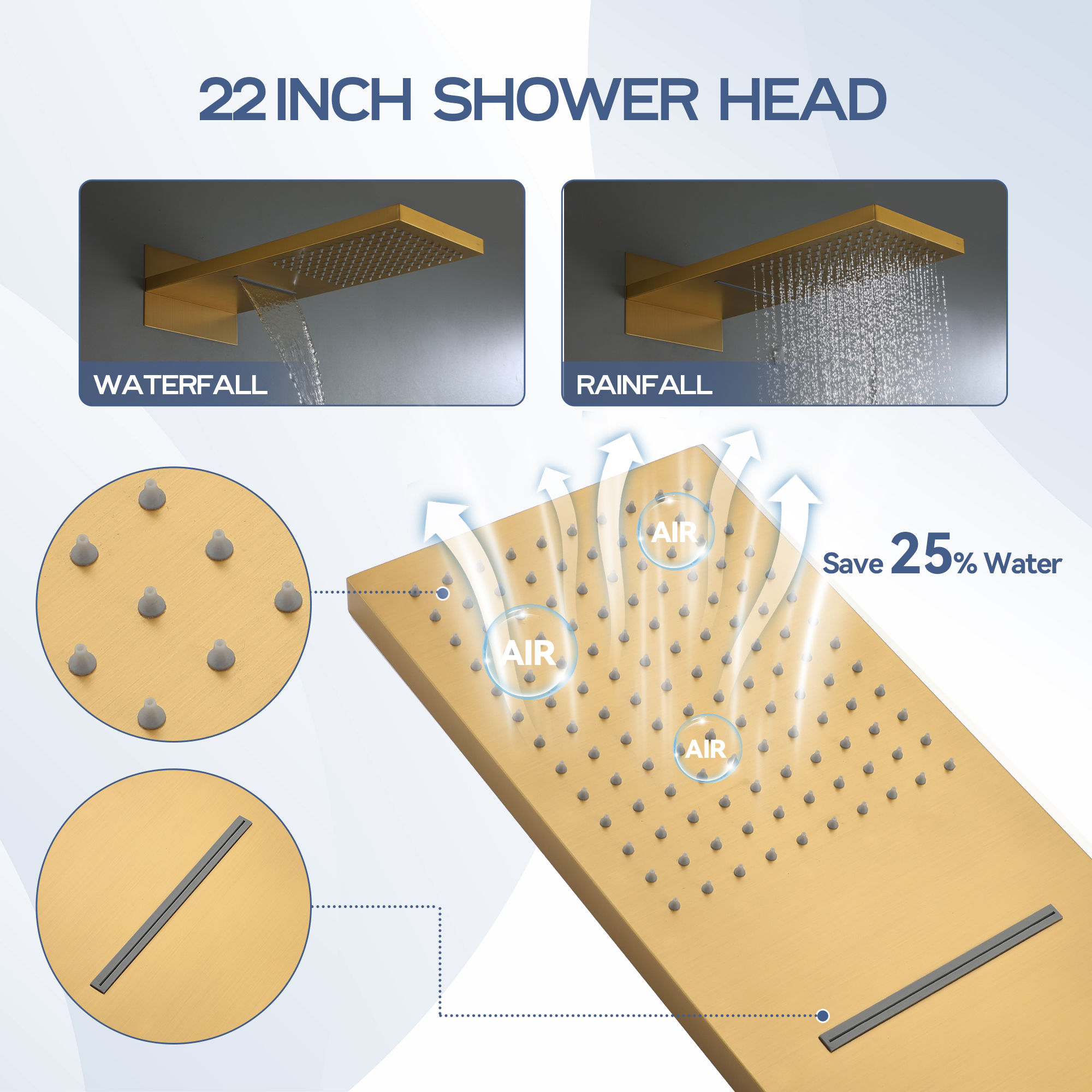 22" Wall Mounted Stainless Steel Shower Systems With Handheld Shower