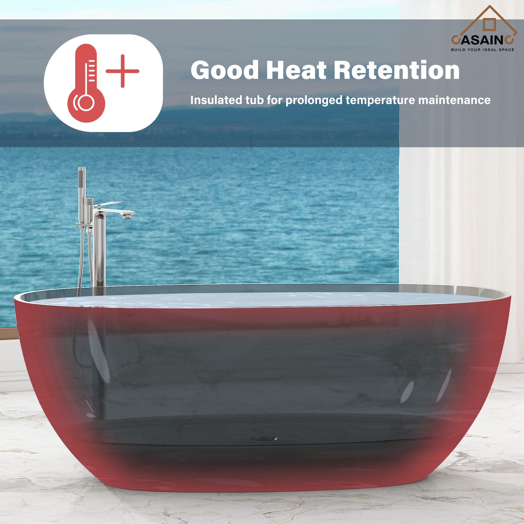 59"/67" Pure Resin Freestanding Transparent Bathtub with Center Drain