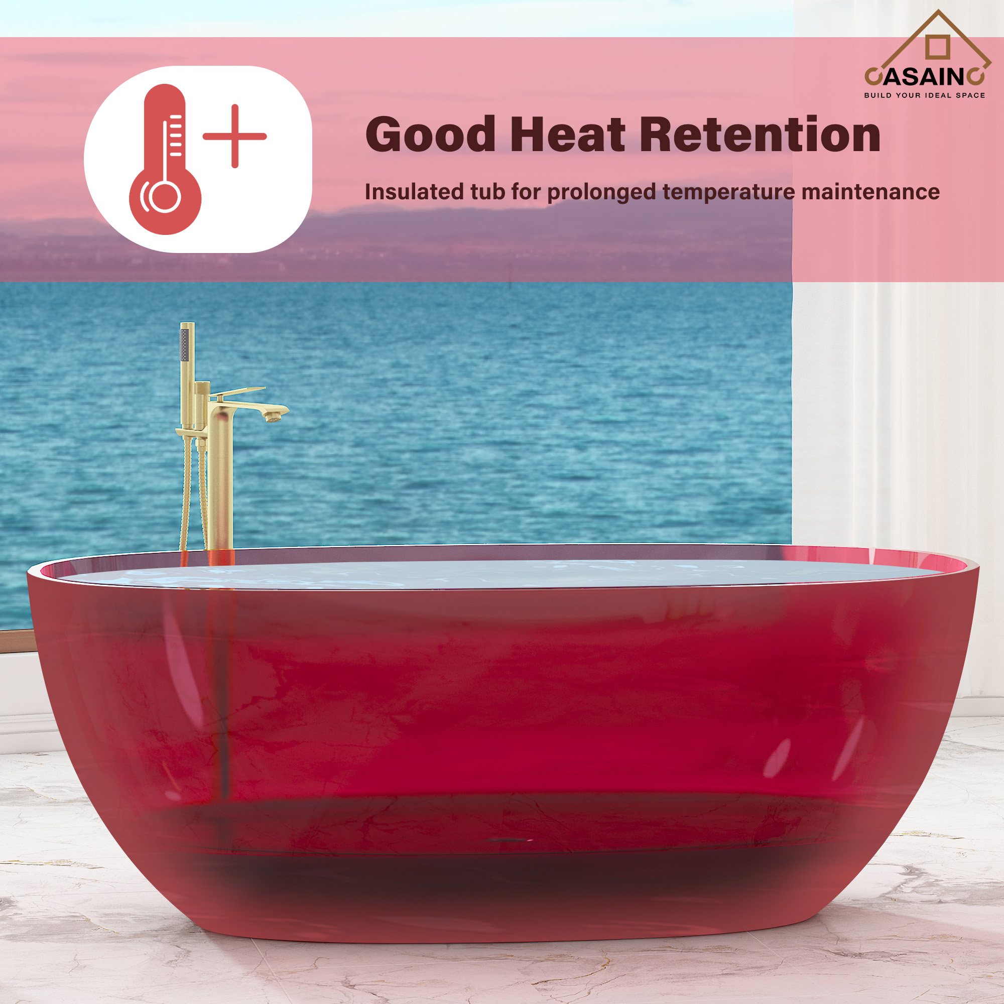 59"/67" Pure Resin Freestanding Transparent Bathtub with Center Drain