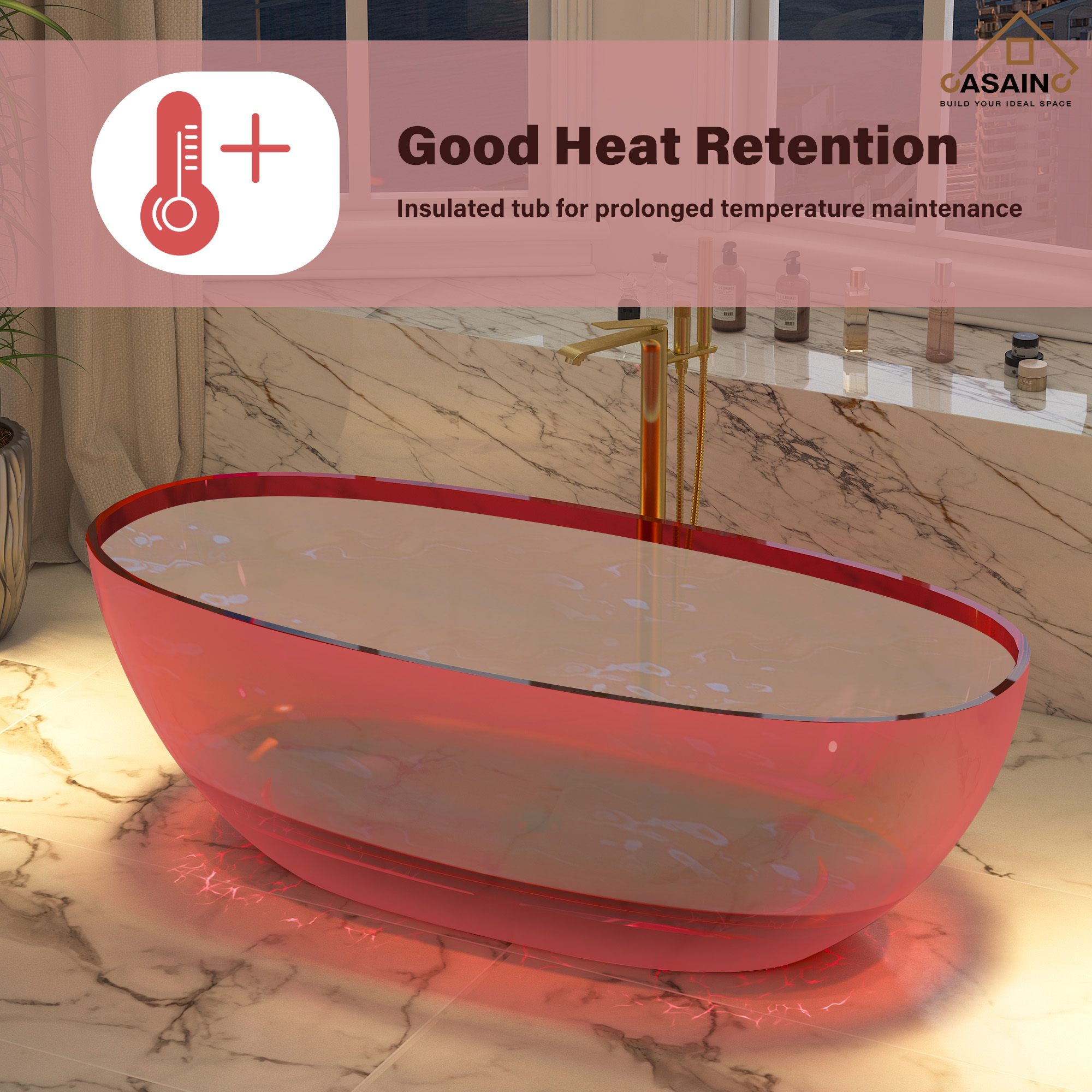 59"/67" Pure Resin Freestanding Transparent Bathtub with Center Drain