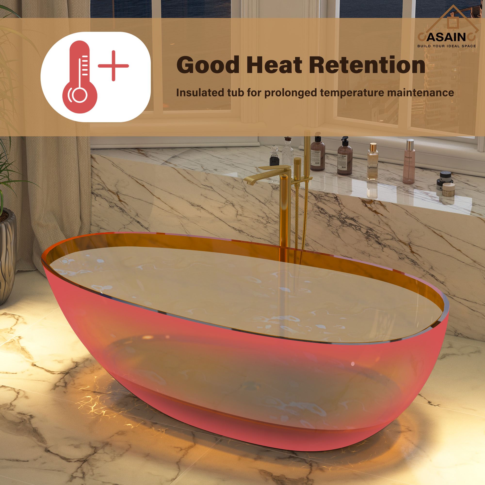 59"/67" Egg-Shaped Transparent Pure Resin Adult Freestanding Bathtub