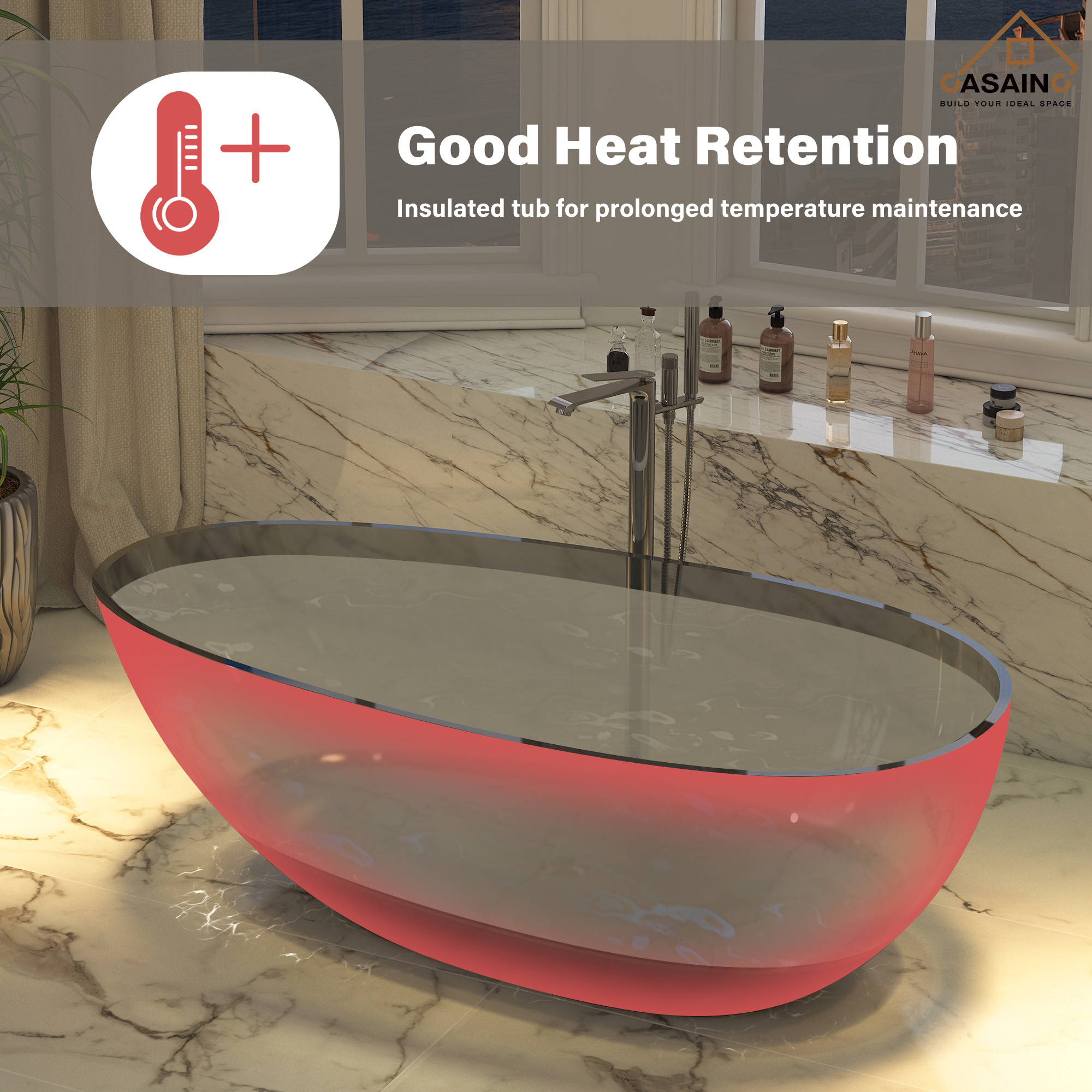 59"/67" Egg-Shaped Transparent Pure Resin Adult Freestanding Bathtub