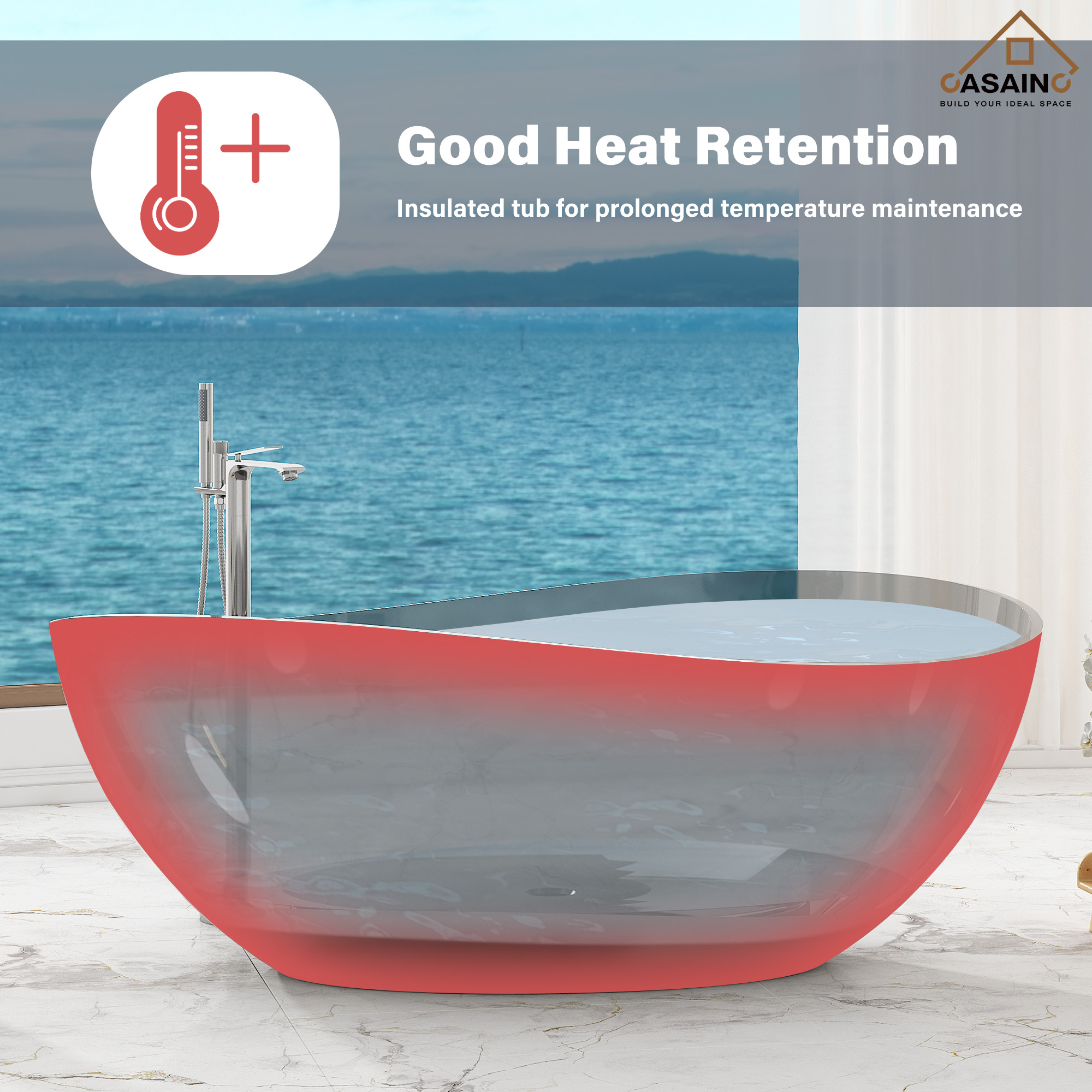 63" Unique Shaped Transparent Resin Freestanding Bathtub with Central Drain
