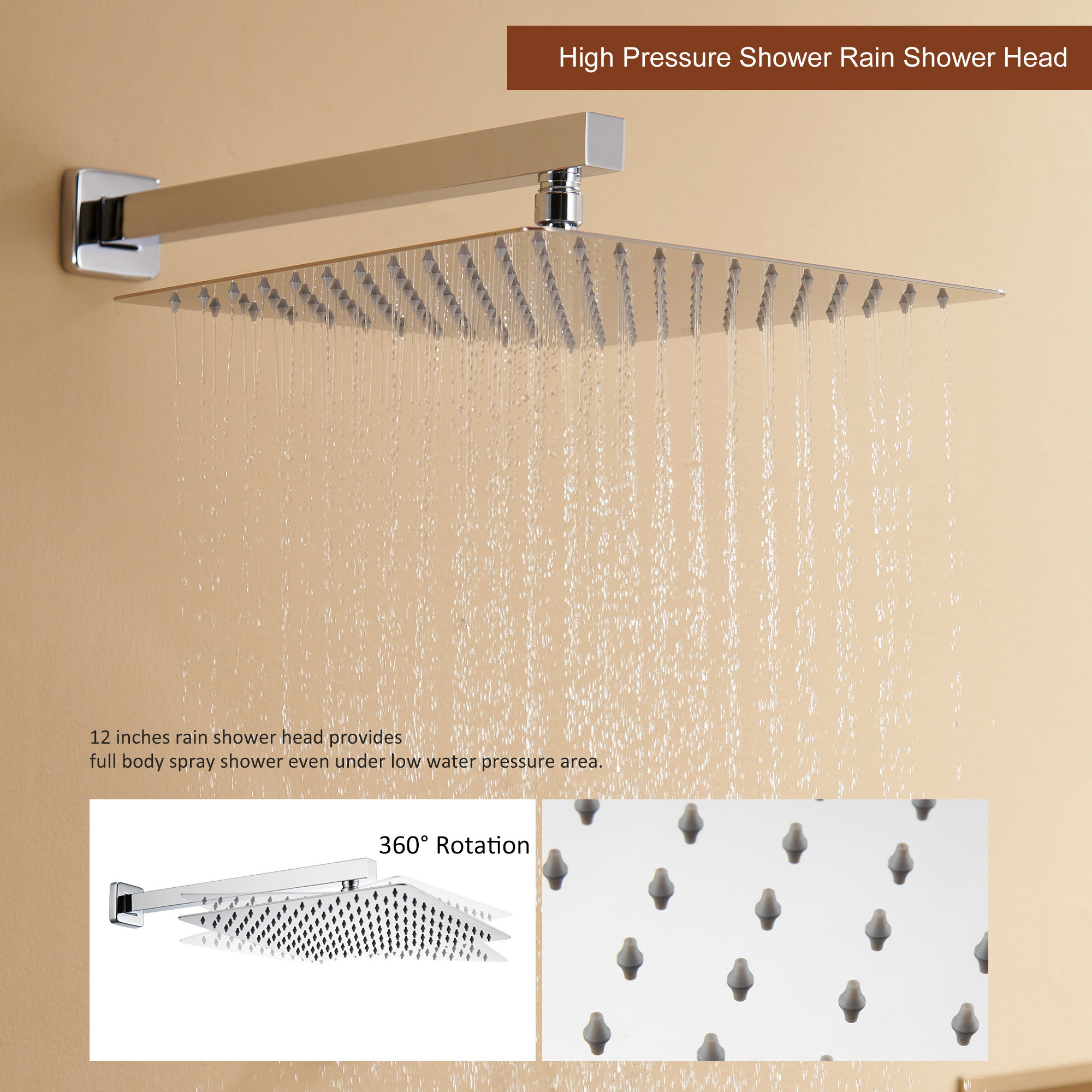12" Thermostatic Rainfall Shower System with Handheld & Body Jets