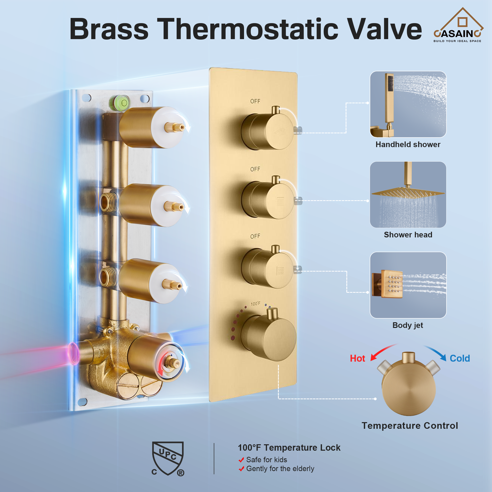 12" Ceiling Mount Rain Shower System with Handheld and Body Jets