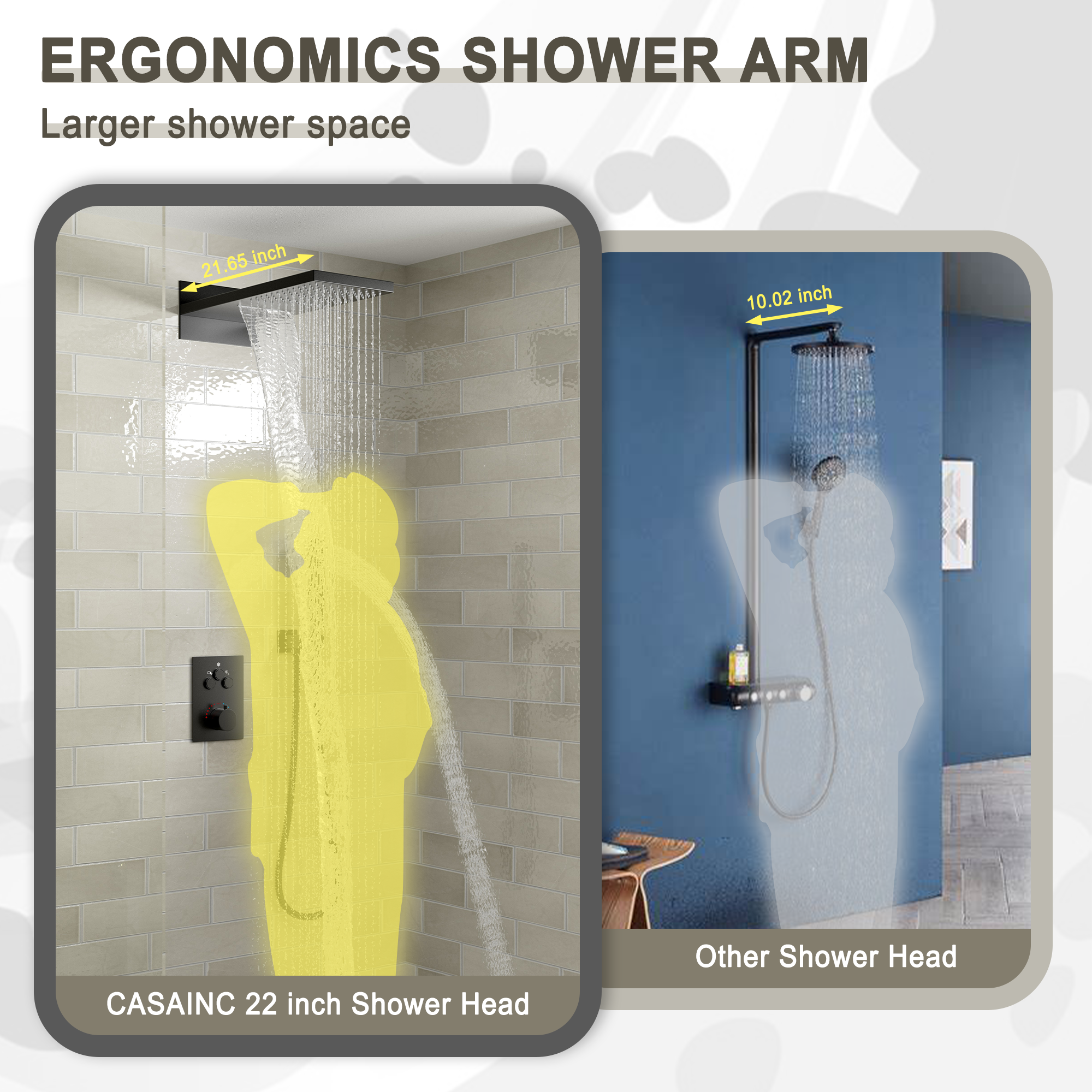22" Thermostatic Shower System with Rainfall and Waterfall Shower Head