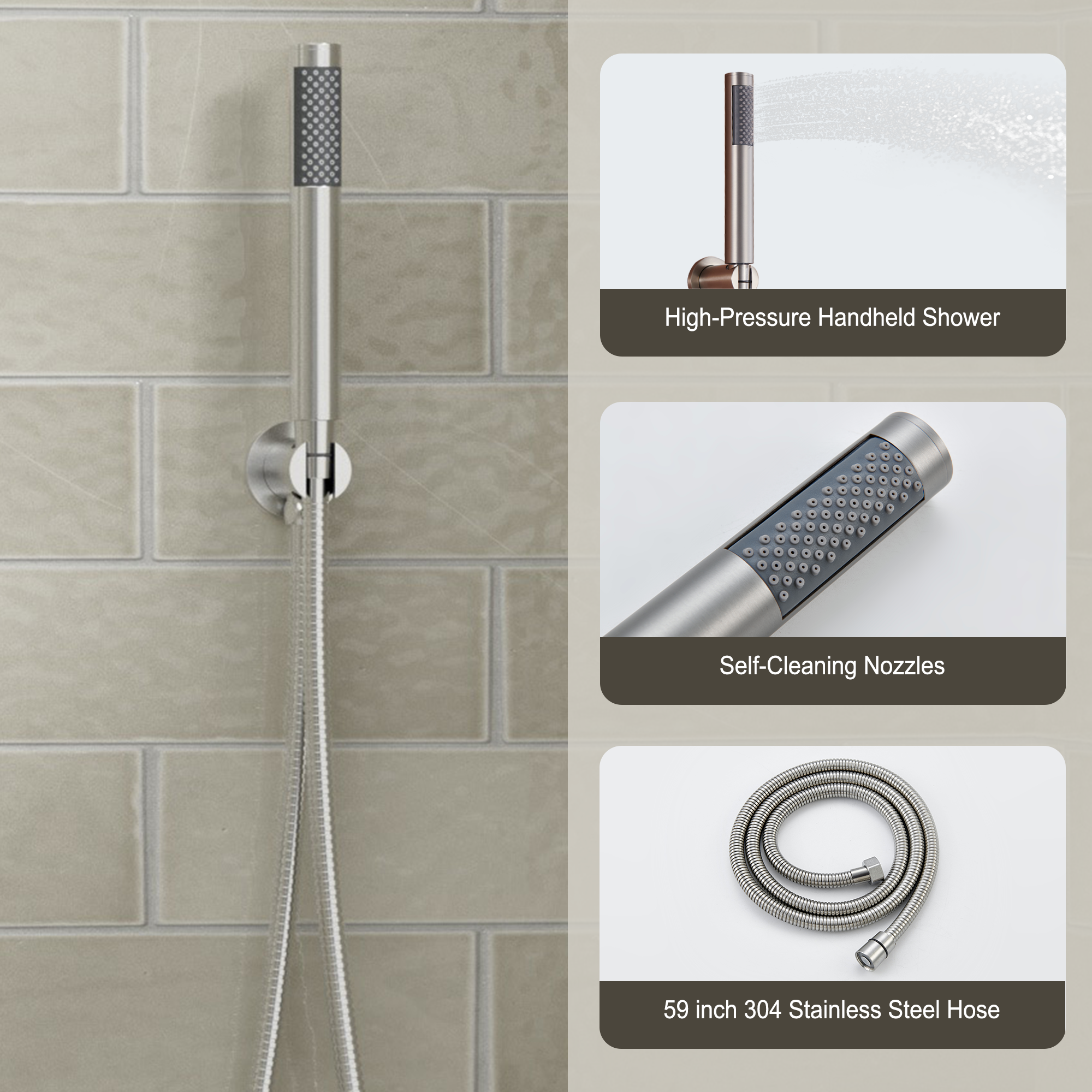 3-Function Shower System with Dual Showerheads and Balancing Valve