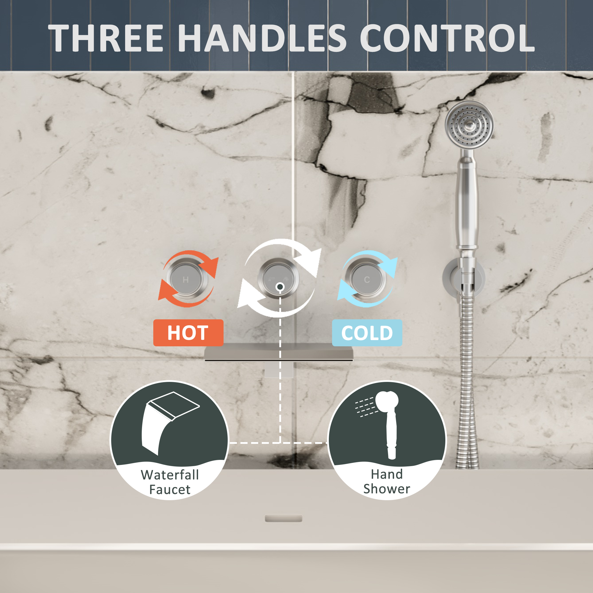 Wall-Mounted Waterfall Bathtub Faucet with Handheld Shower