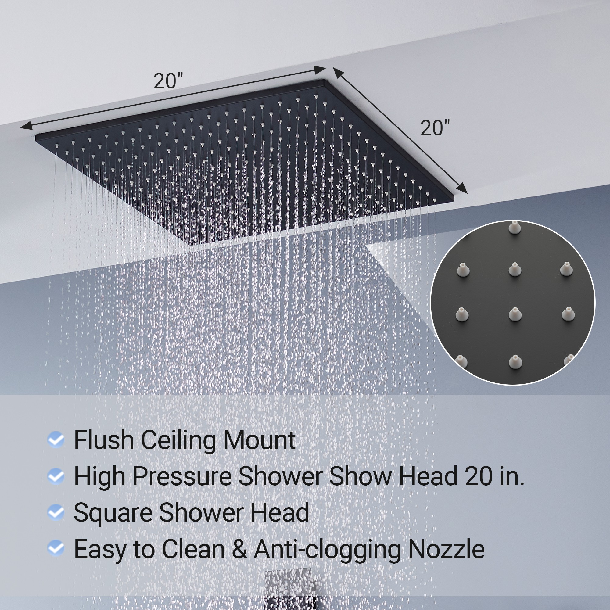 20" Luxury 3-in-1 Shower System with Shower Handheld and Body Jets