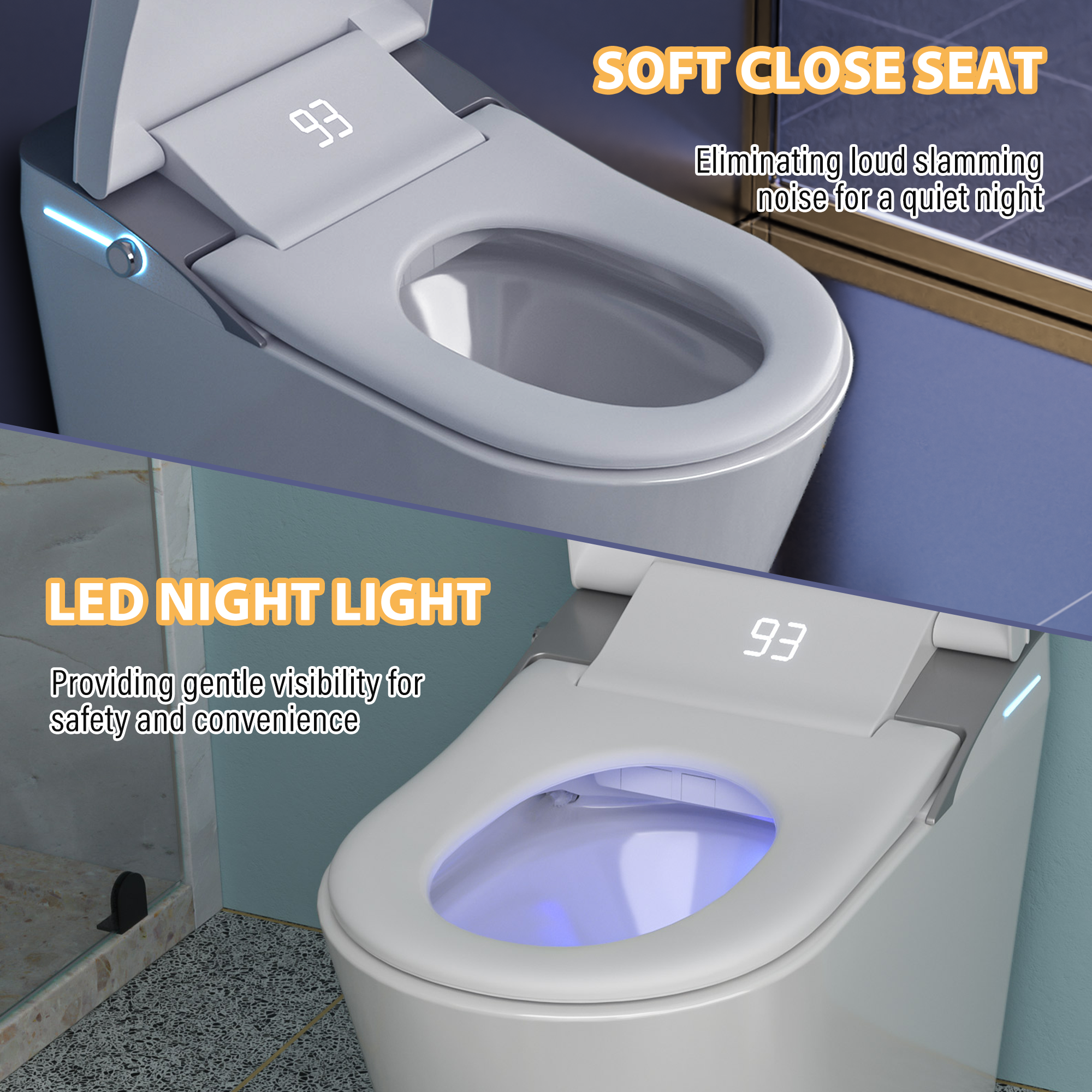 Electric Smart Bidet Toilet 1.28 GPF White Heated Seat Auto Flush