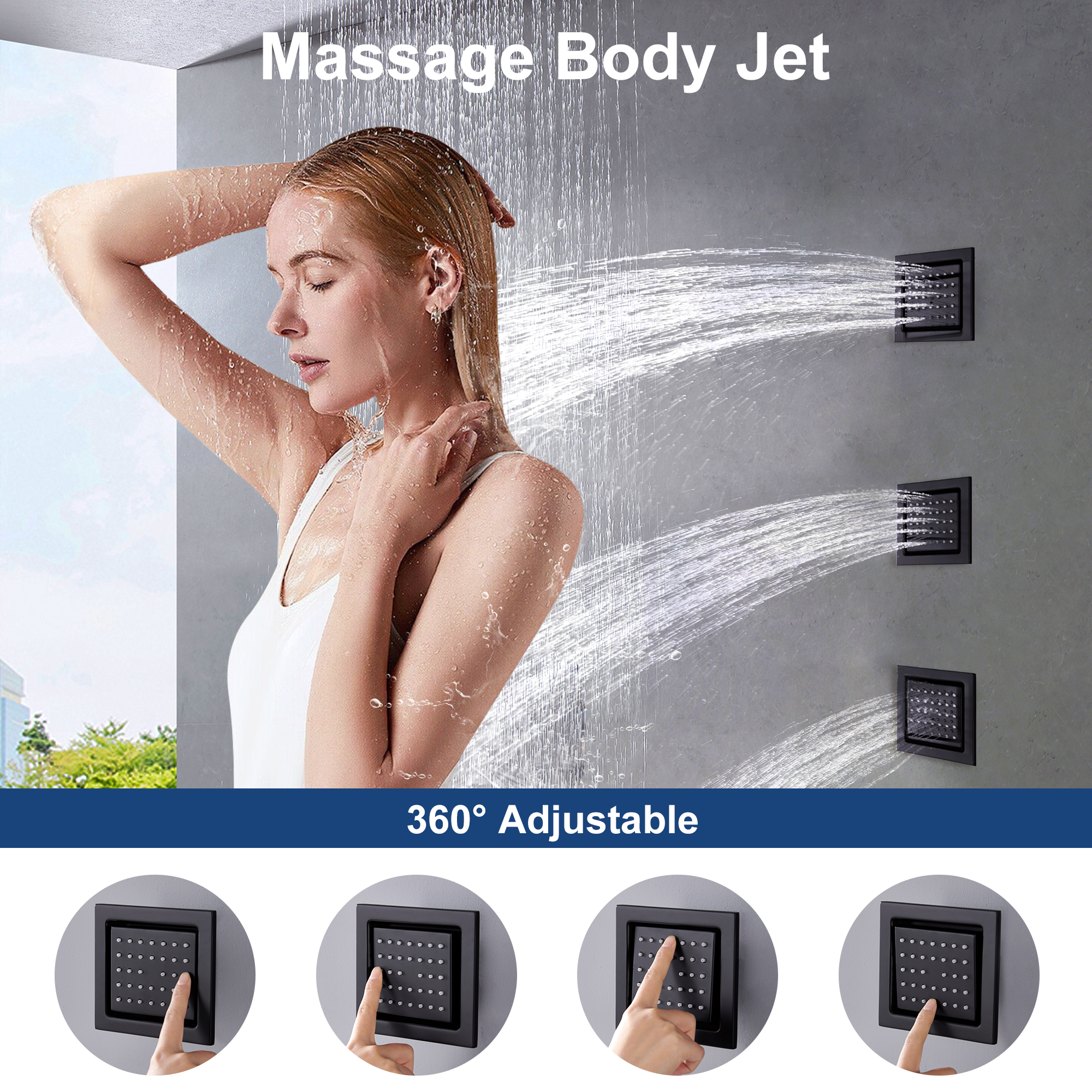 16" Ceiling-Mount 4-Way Shower System with LED Display and Music Player