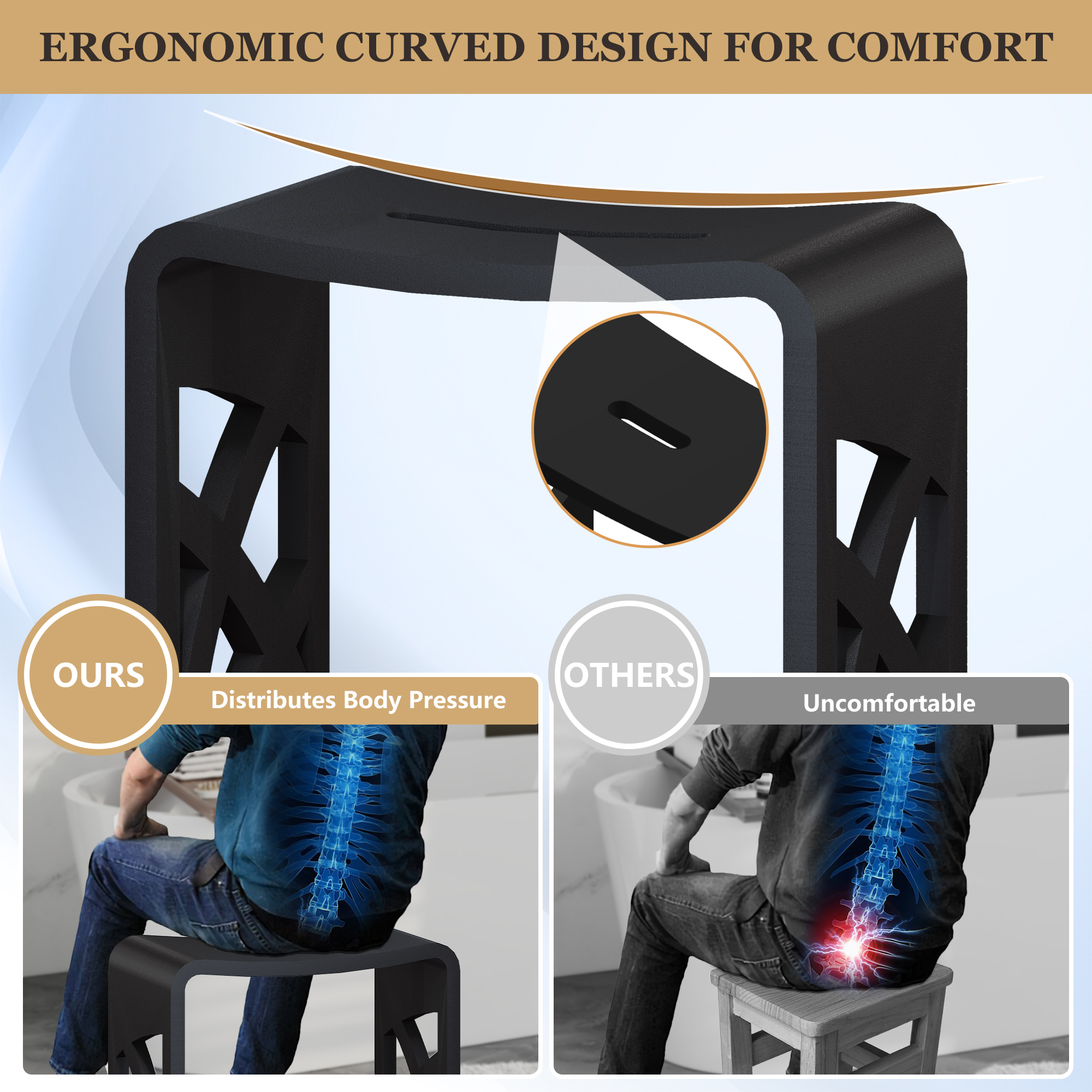 Chic Solid Surface Stone Bath Stool with Lattice Carved Legs