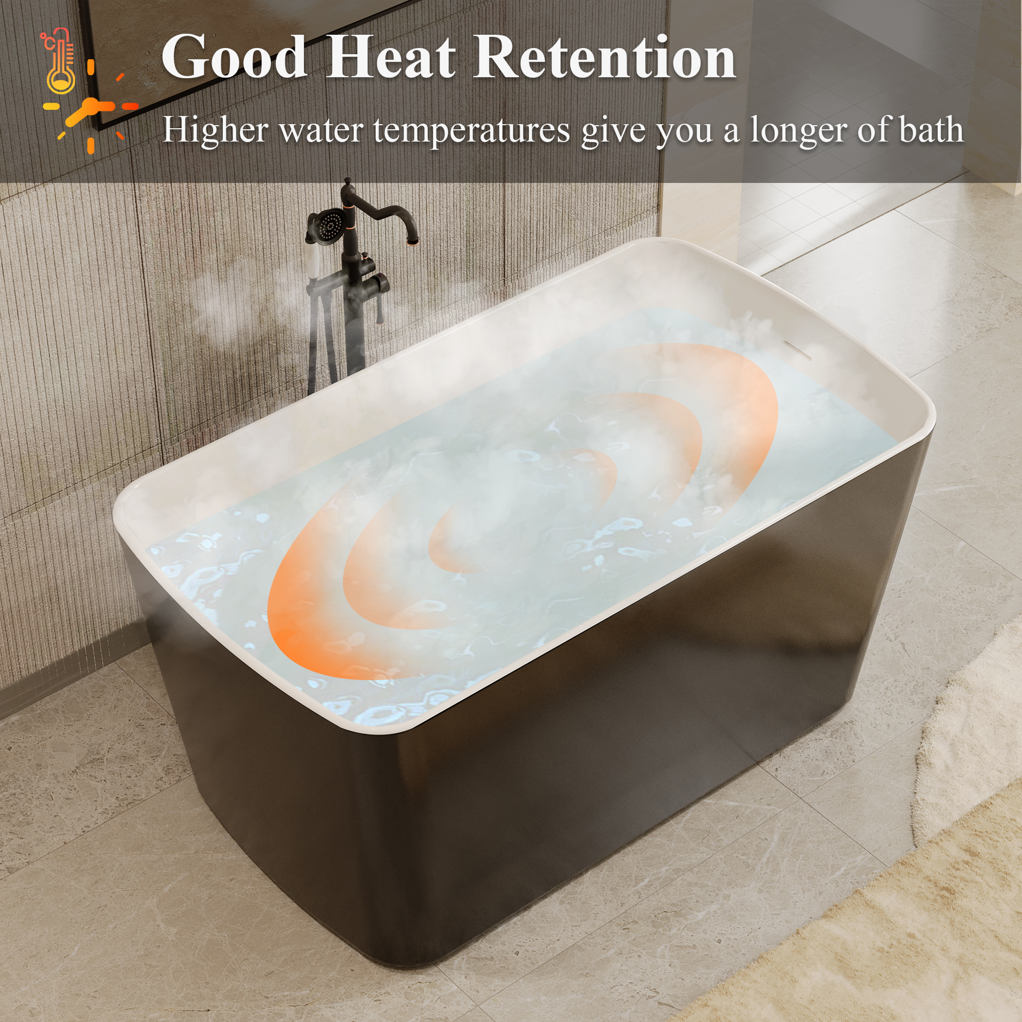 49" Acrylic Freestanding Japanese Soaking Bathtub with Sit-In Design