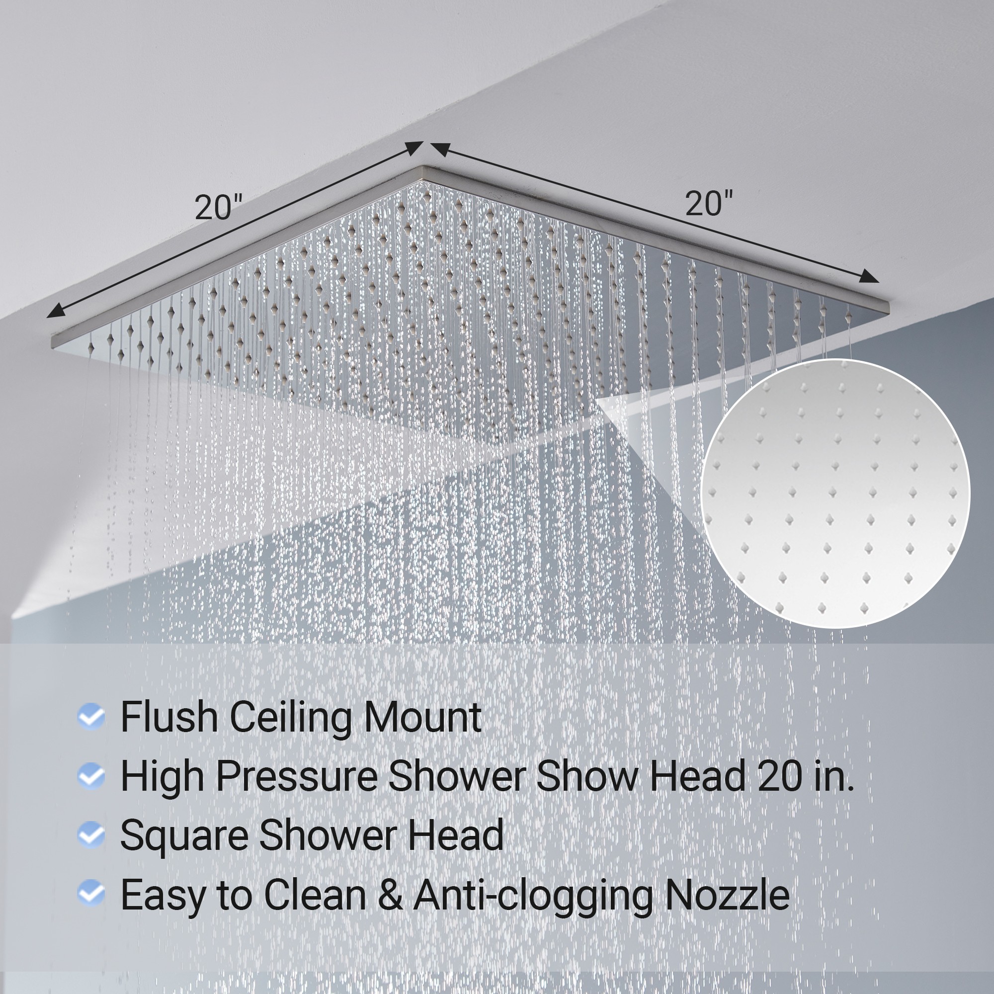 20" Luxury 3-in-1 Shower System with Shower Handheld and Body Jets