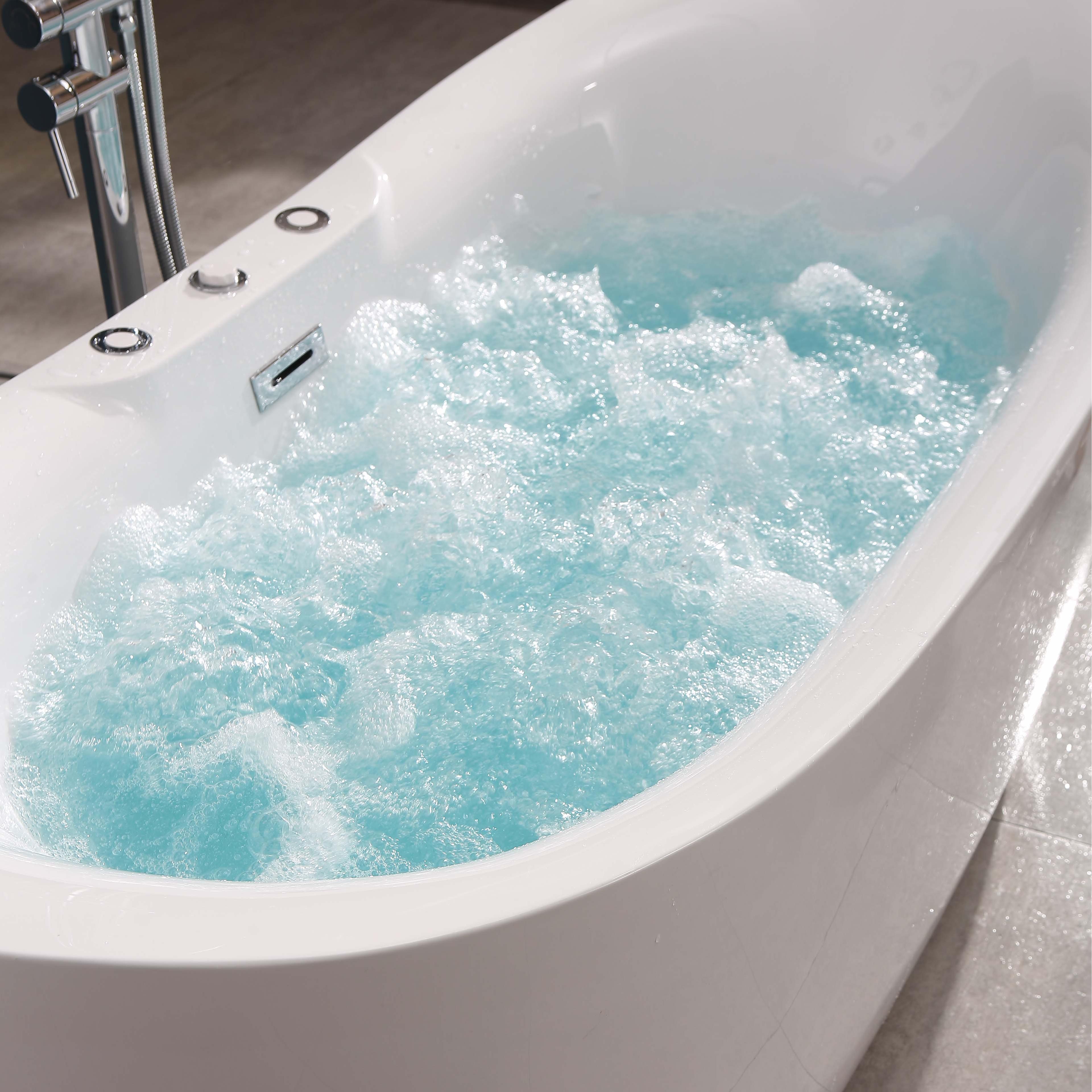71" Freestanding Oval Whirlpool Massage Bathtub with Water Jests & Chromotherapy Lights