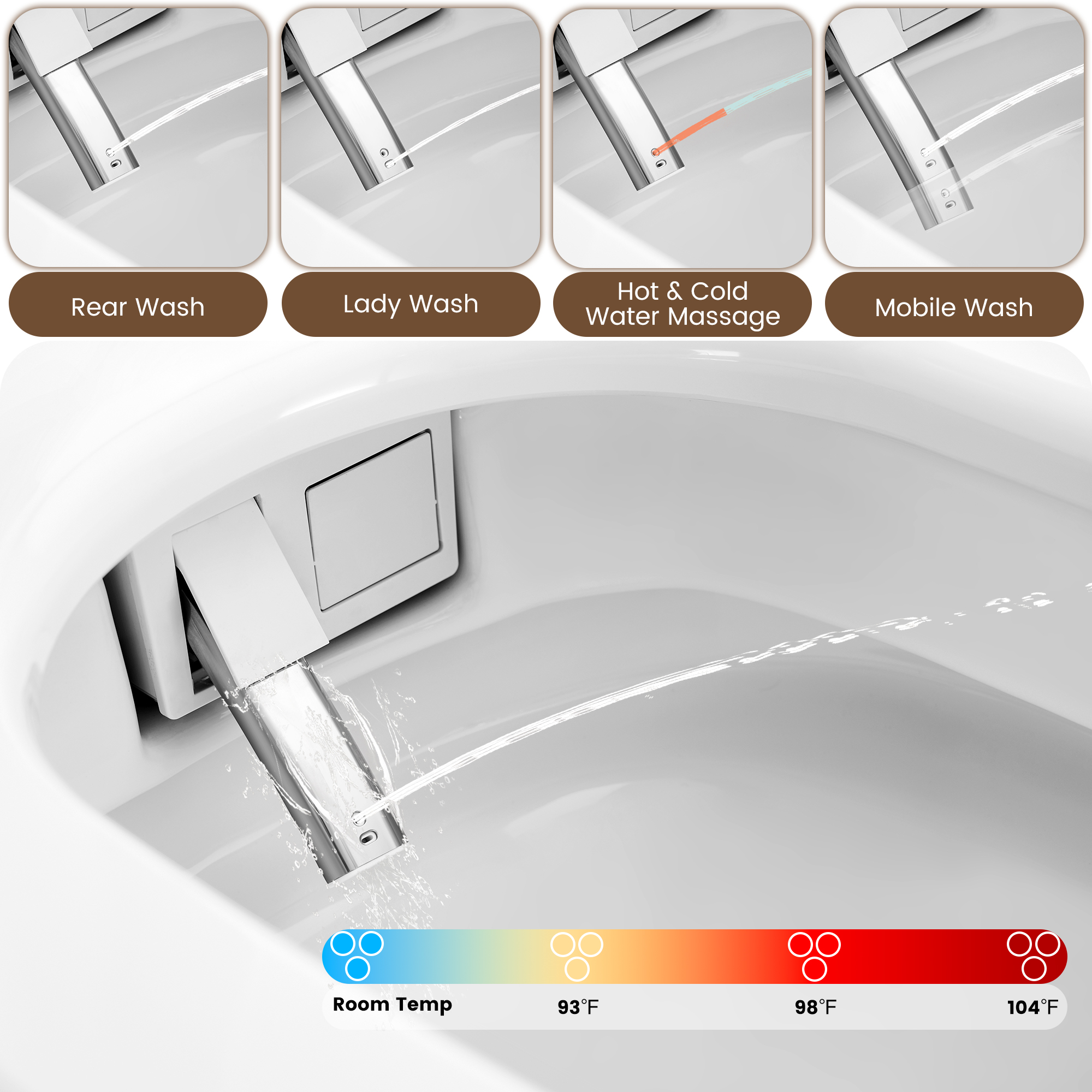 Square Smart Bidet Toilet with Heated Seat and Radar Sensor Lid