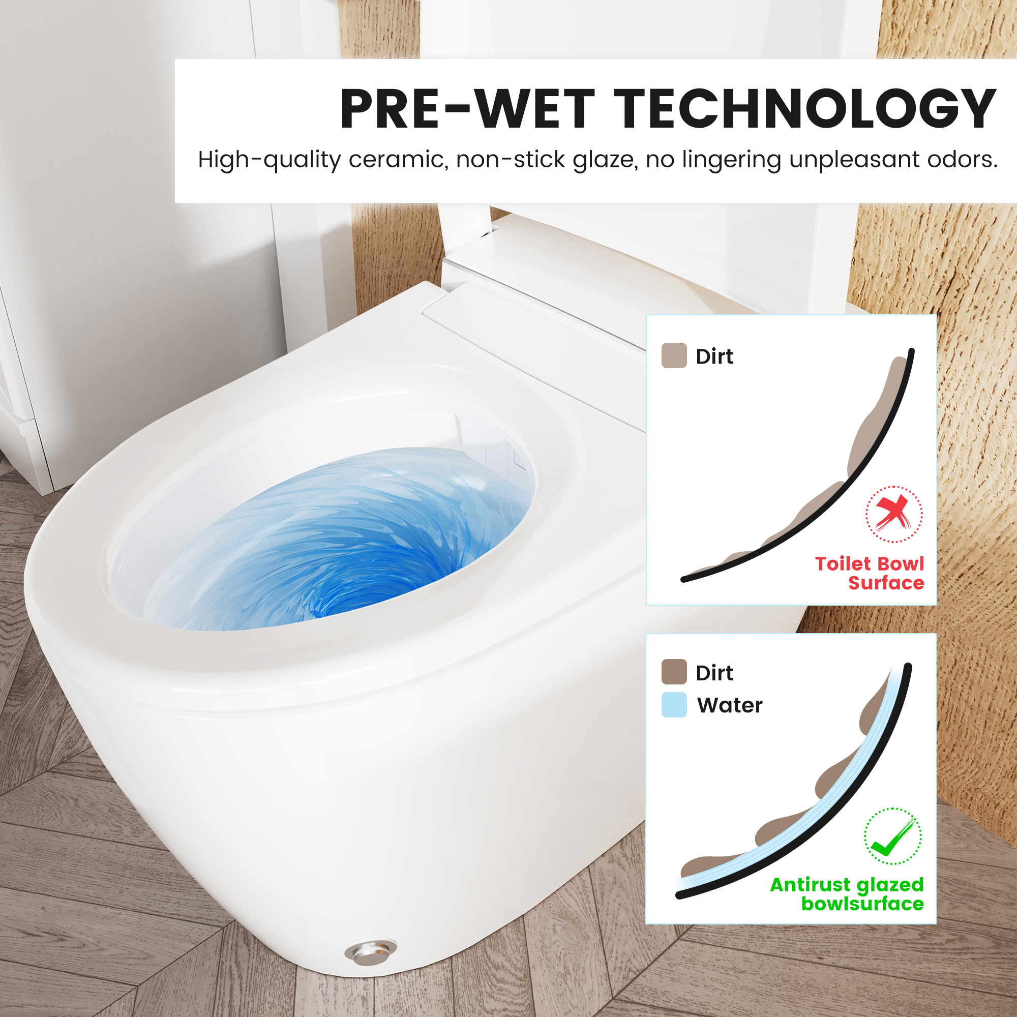 Antibacterial Ceramic Smart Bidet Toilet with Heated Seat & Built-In Deodorizer