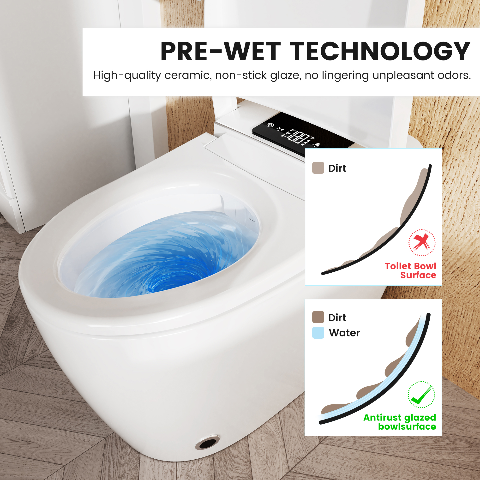 LED Display Screen Smart Toilet with Heated Seat & UV Sterilization